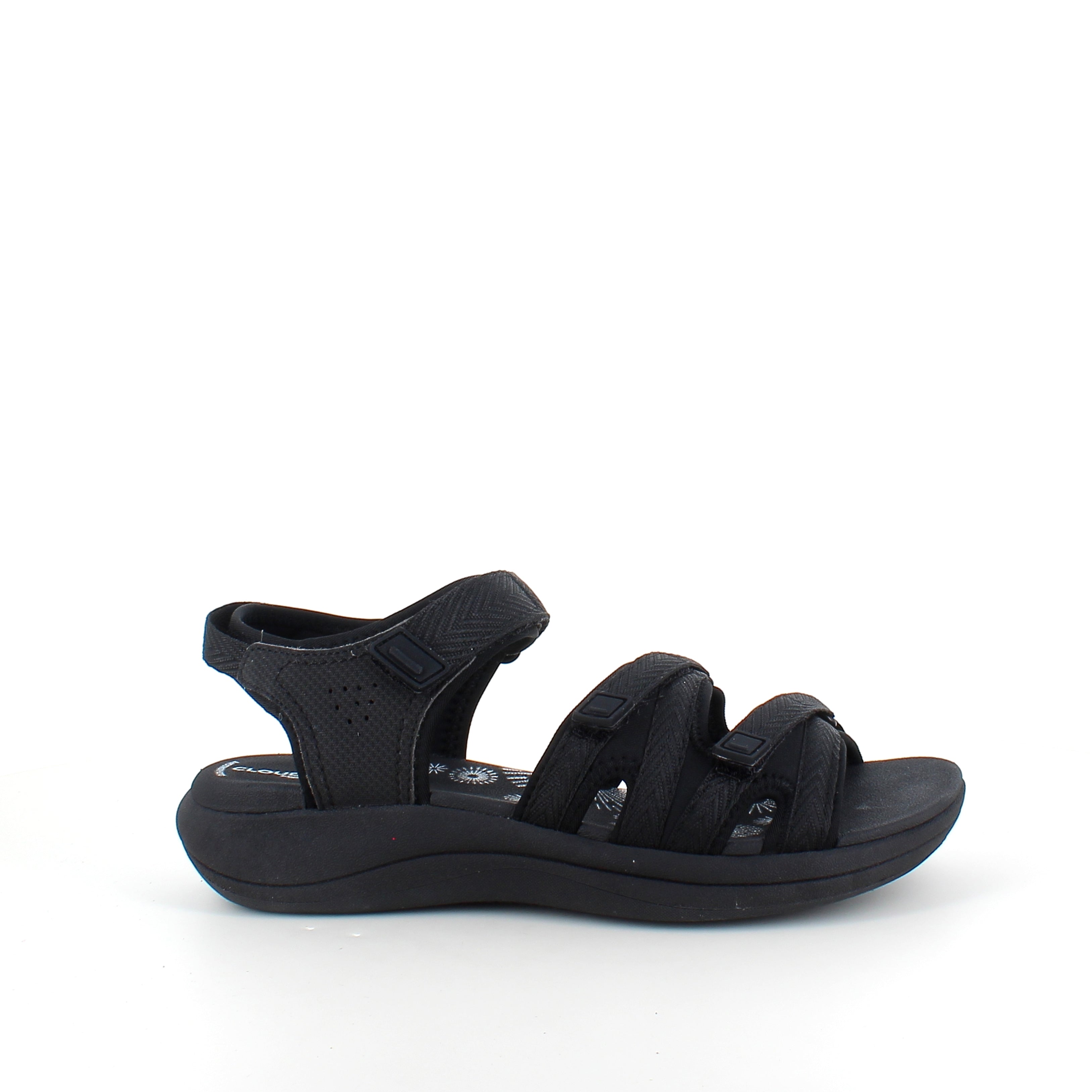 Clarks Cloudsteppers sandal i svart – lett & støtabsorberende komfort for lange dager