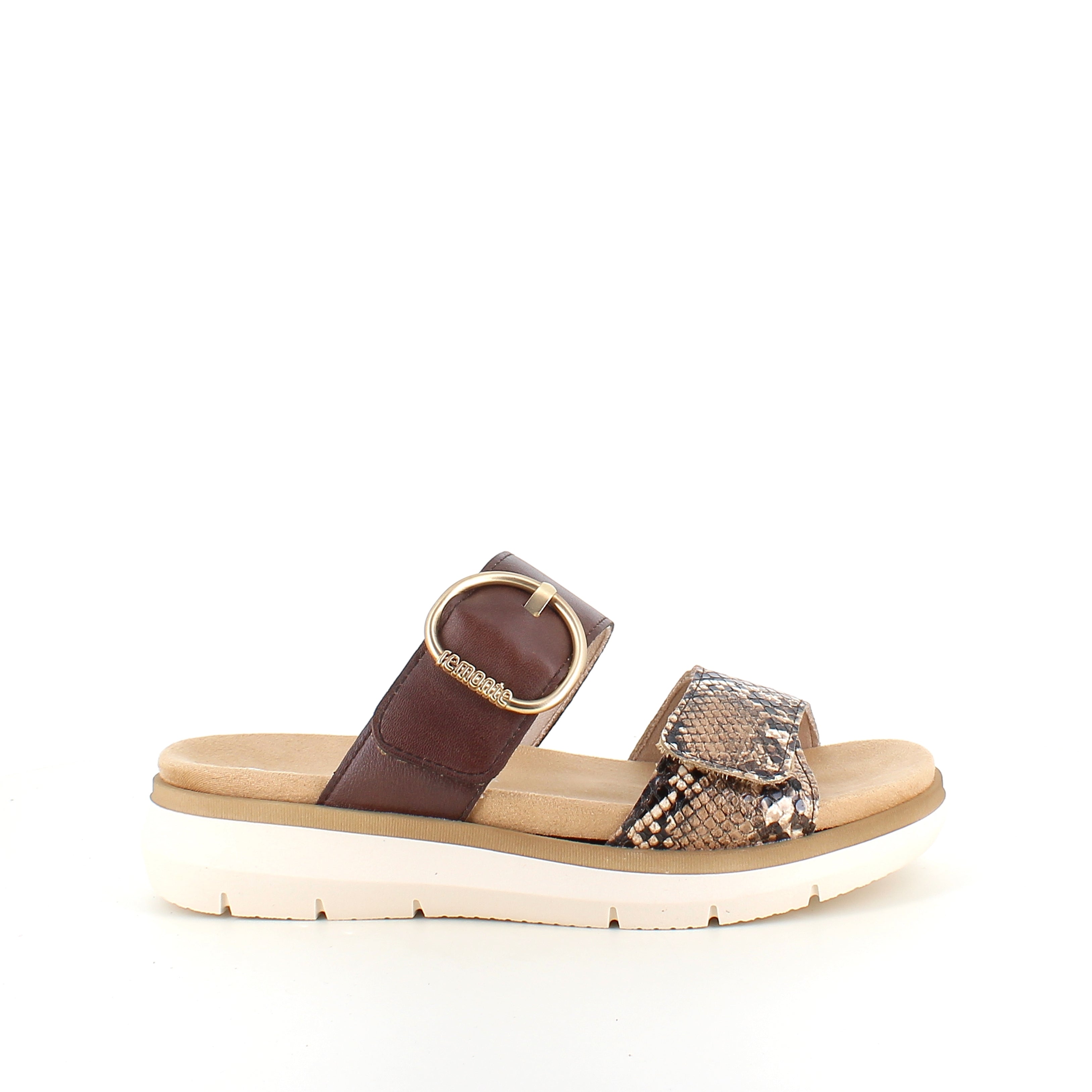 Brun slip-on sandal med slangeskinnsmønster – lett komfort & uttakbar innersåle opptil str. 45