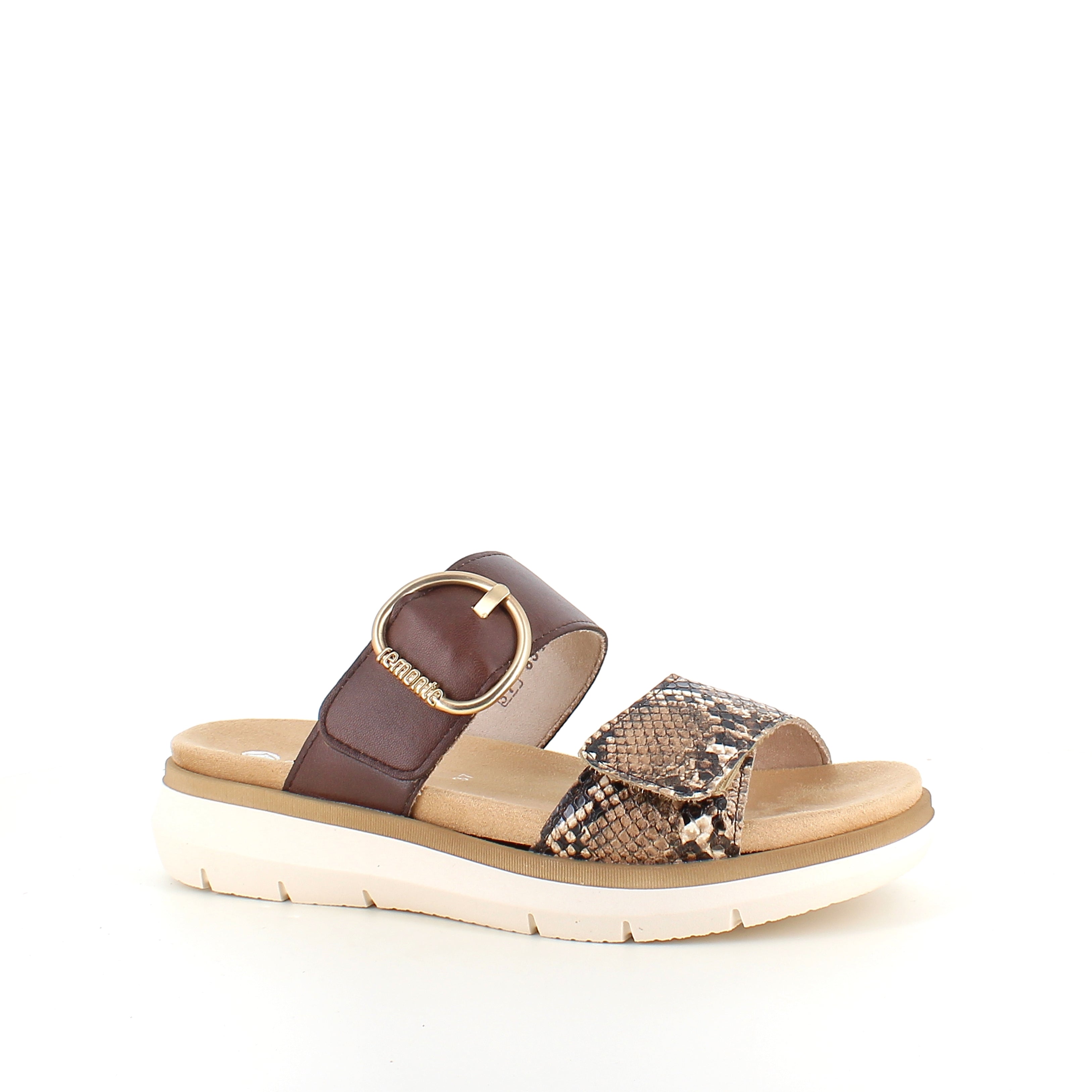 Brun slip-on sandal med slangeskinnsmønster – lett komfort & uttakbar innersåle opptil str. 45