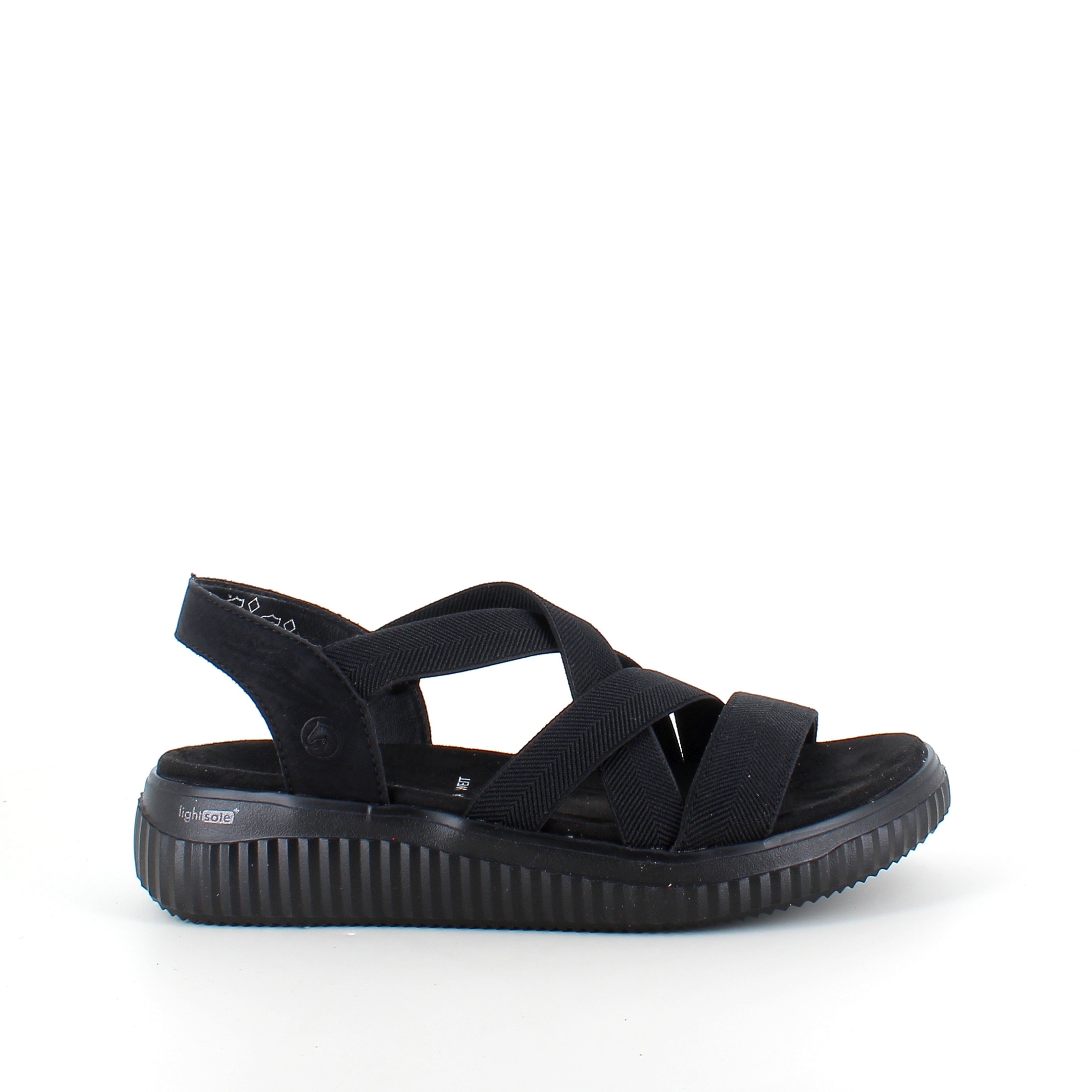 Remonte sandal i svart til dame – bred passform, elastiske remmer og fast hælrem
