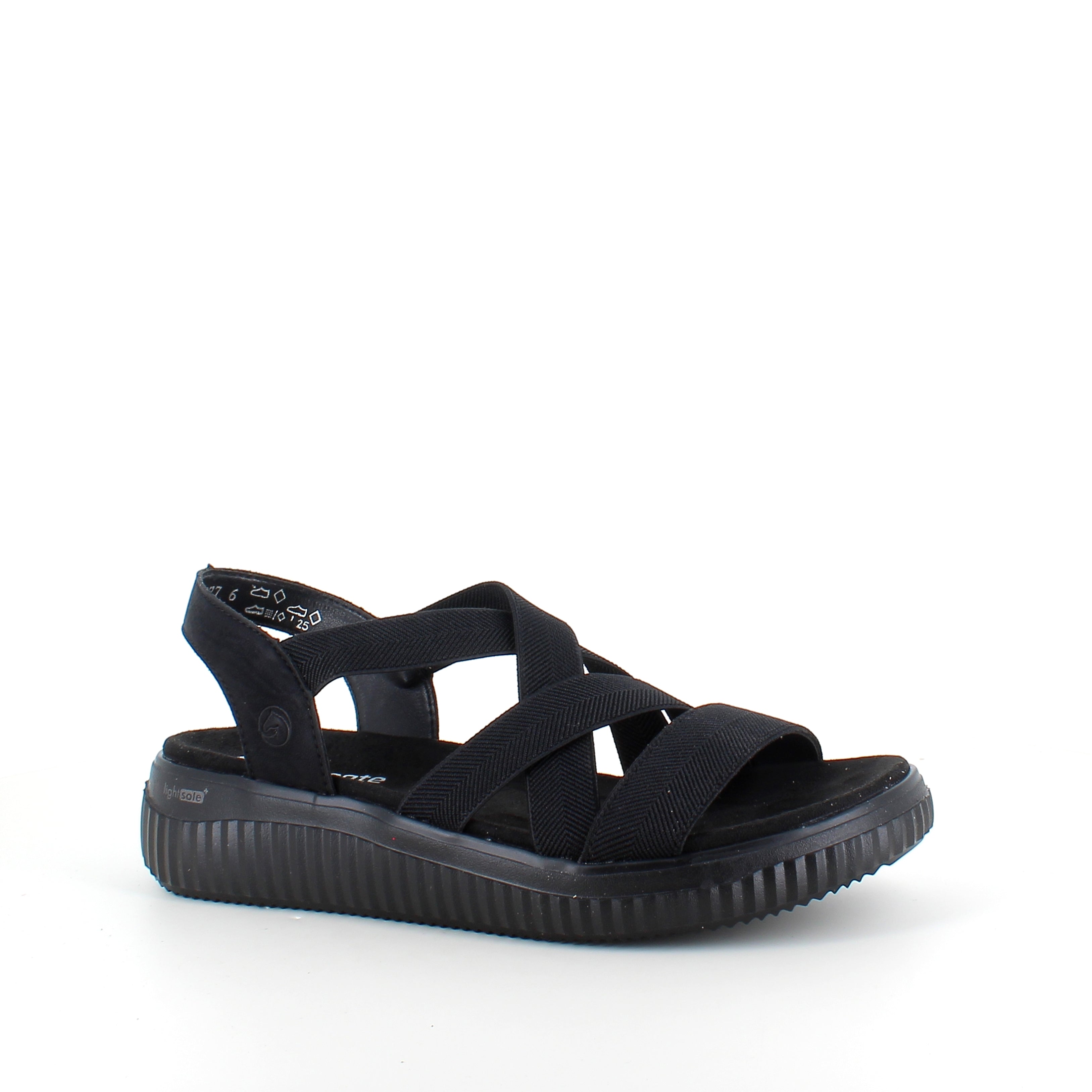 Remonte sandal i svart til dame – bred passform, elastiske remmer og fast hælrem