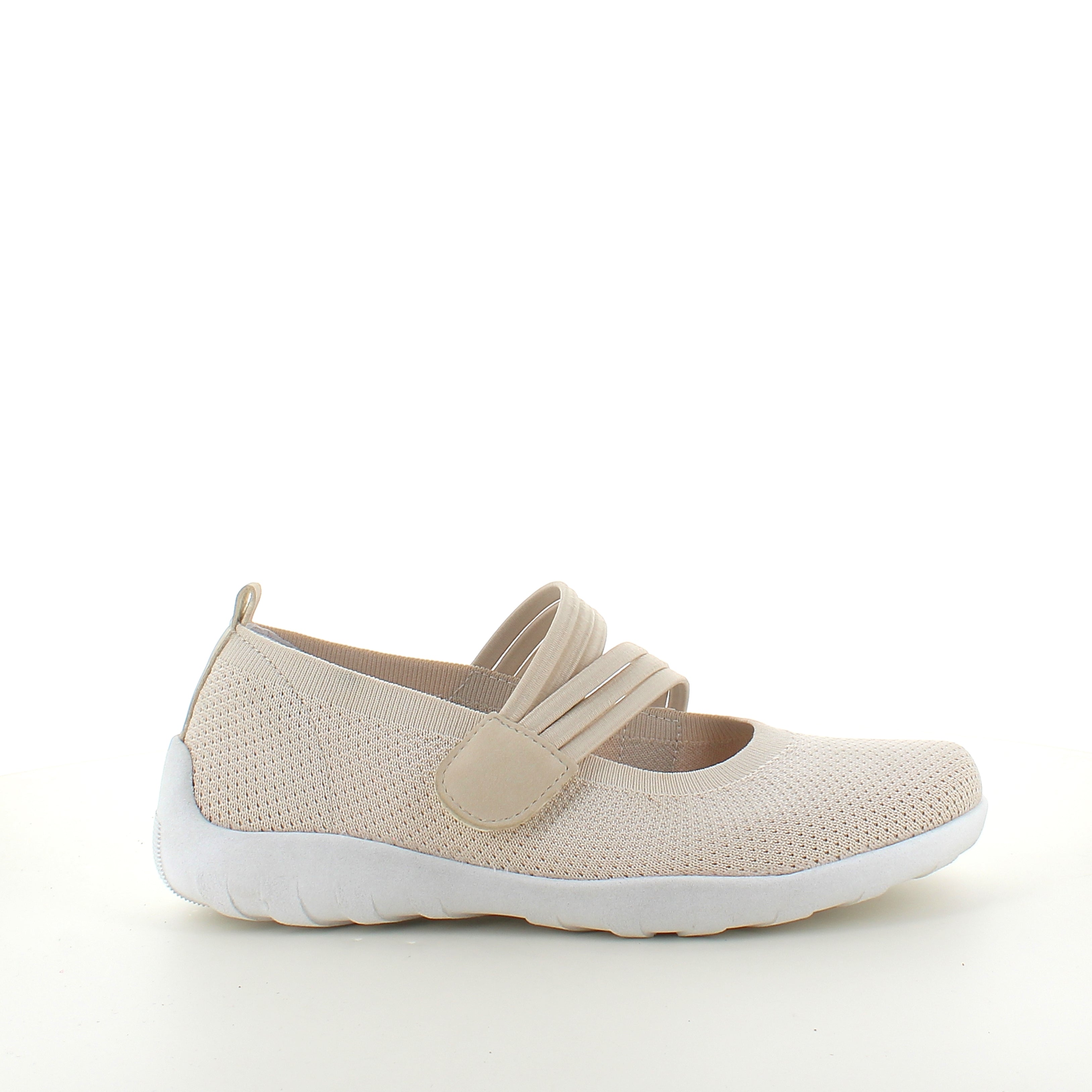 Beige Remonte ballerina med borrelåsrem – lett og støtdempende, opptil str. 45