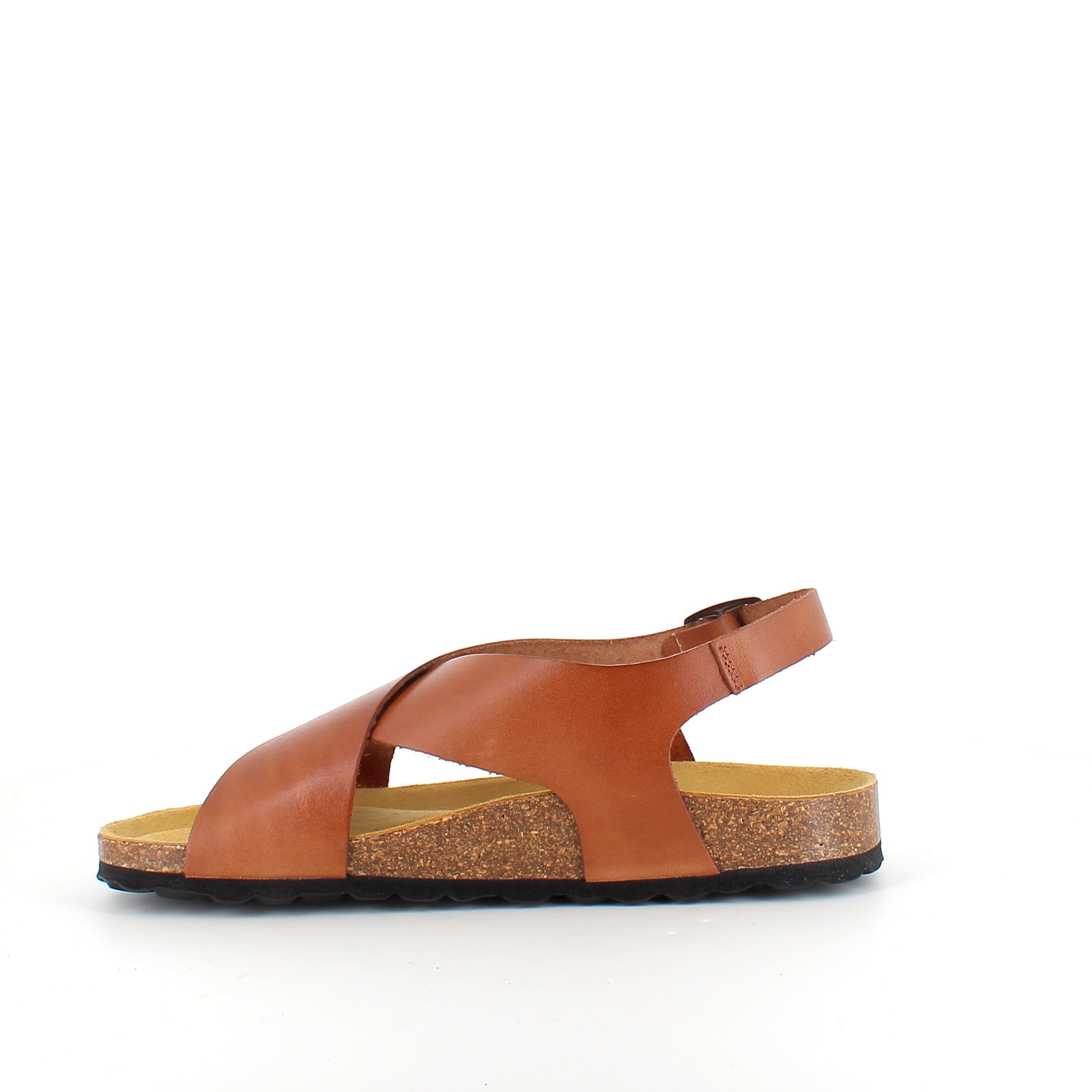 Brun sandal i glatt skinn med kryssremmer & hælrem | Sykepleiebutikk.no