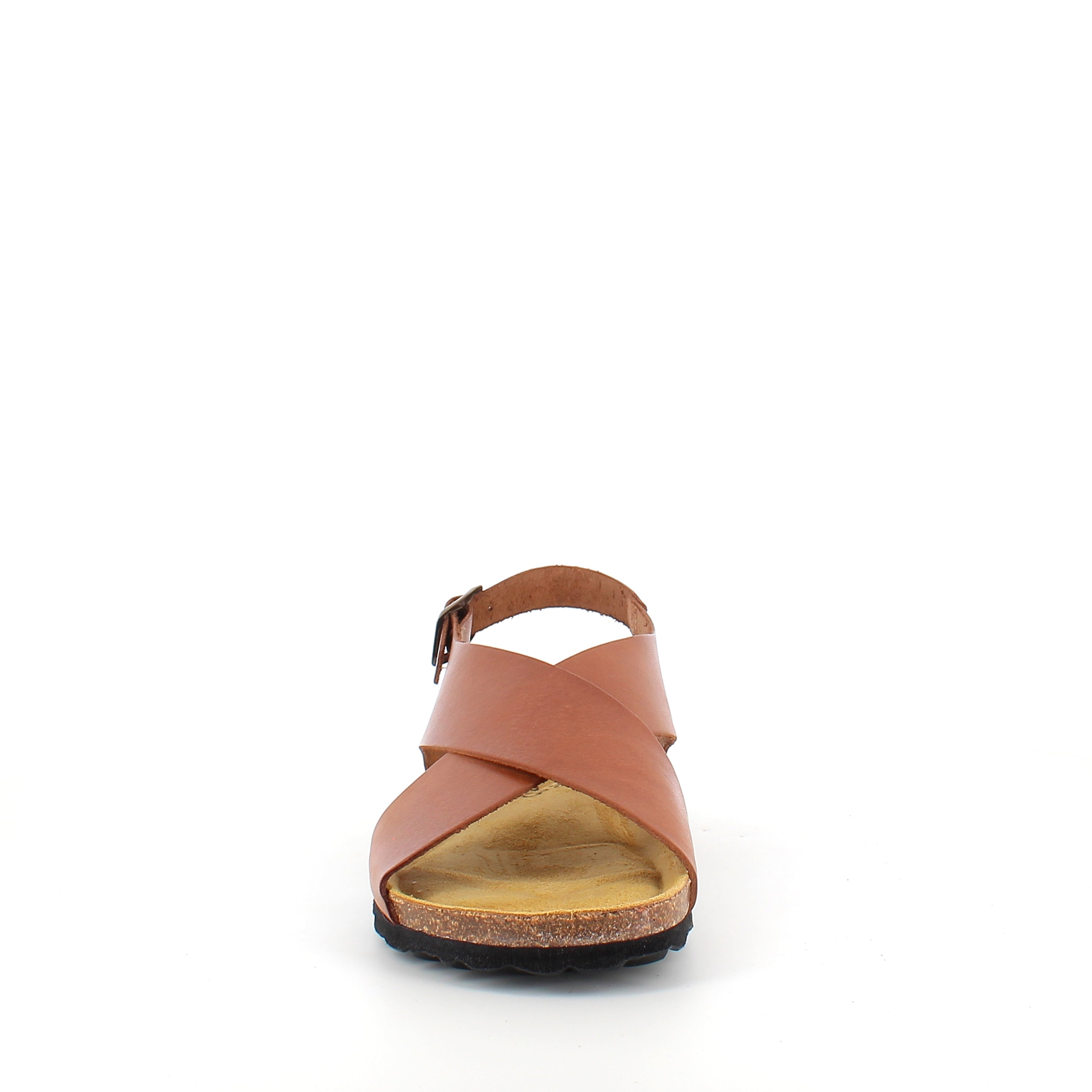 Brun sandal i glatt skinn med kryssremmer & hælrem | Sykepleiebutikk.no