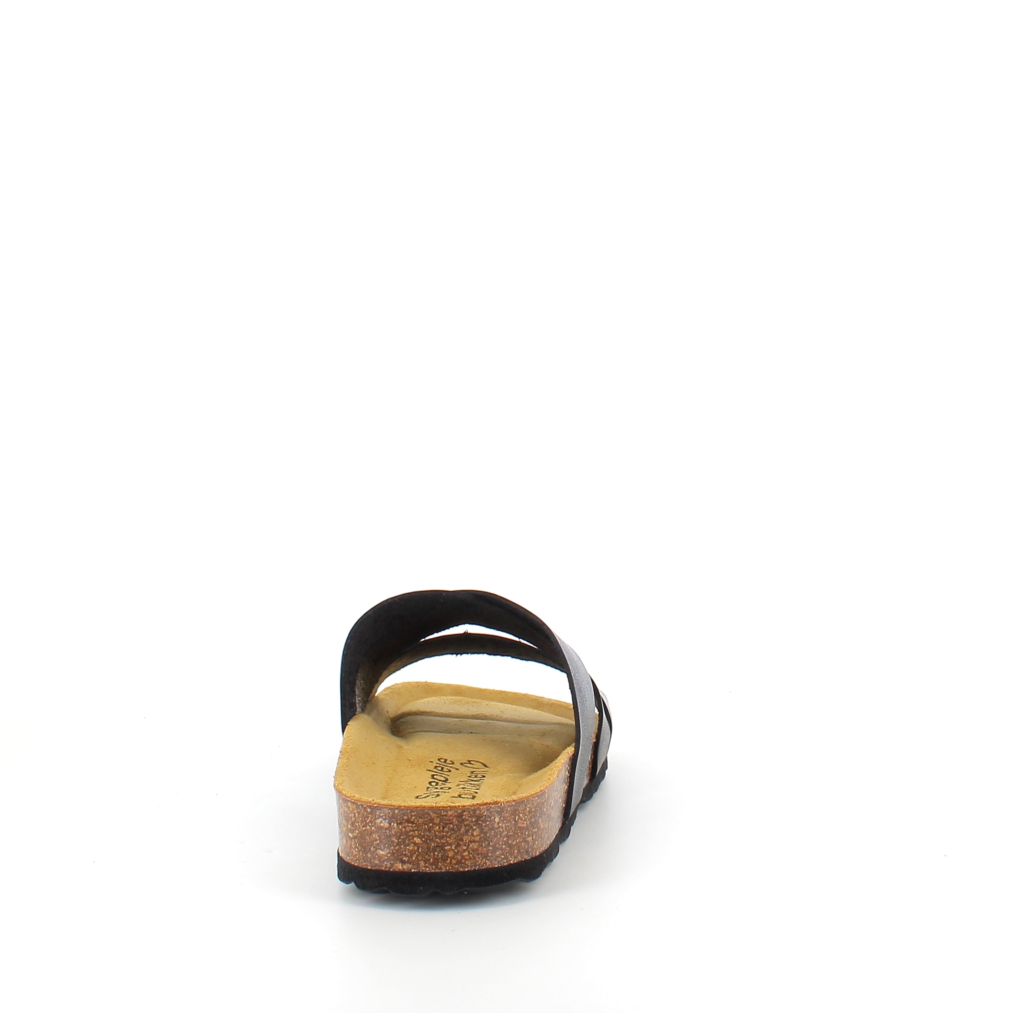 Slip-on sandal i svart glatt skinn med kryssremmer – komfort & støtte | Sykepleiebutikk.no