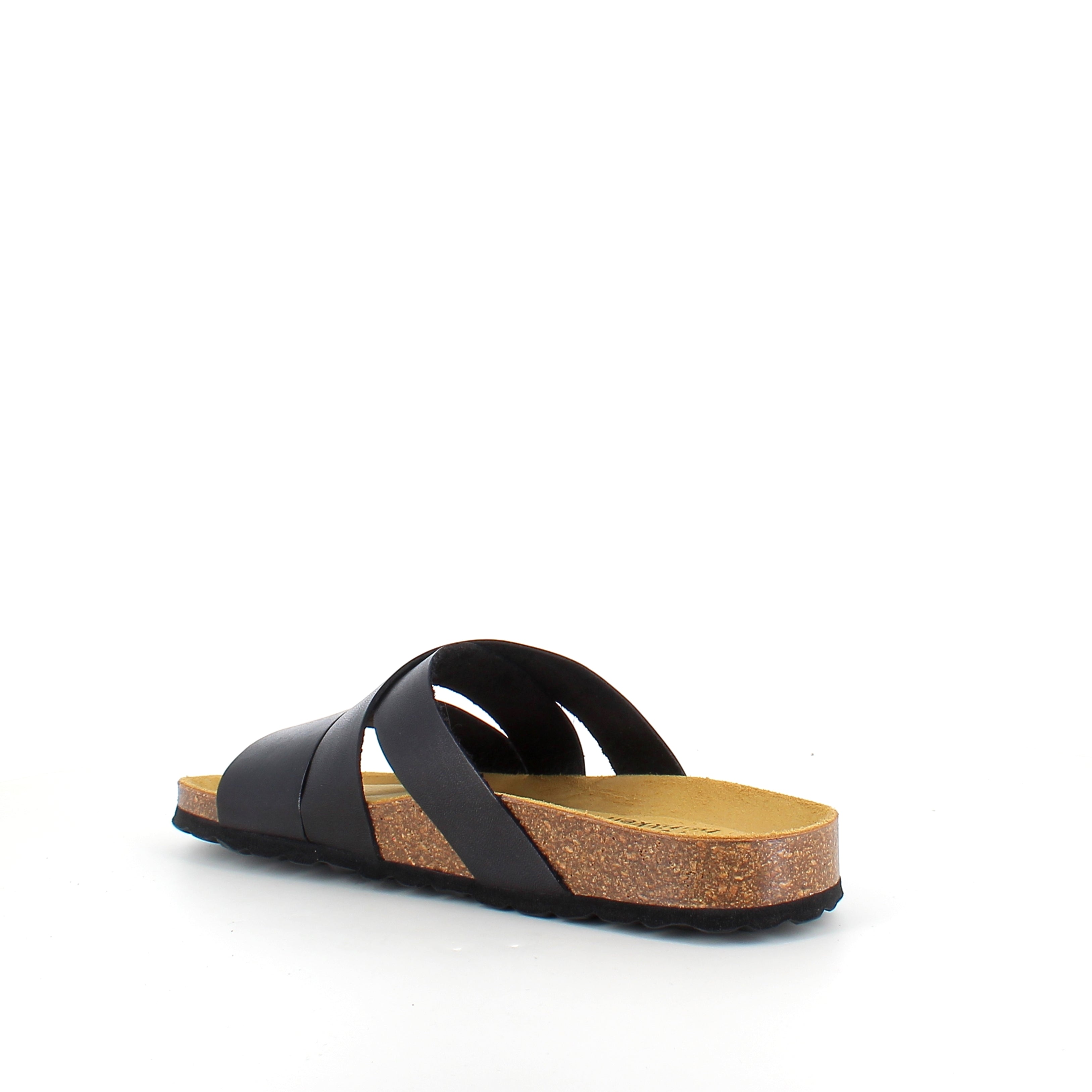 Slip-on sandal i svart glatt skinn med kryssremmer – komfort & støtte | Sykepleiebutikk.no