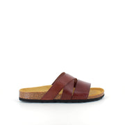 Slip-on sandal i brunt glatt skinn med kryssremmer – komfort & støtte | Sykepleiebutikk.no