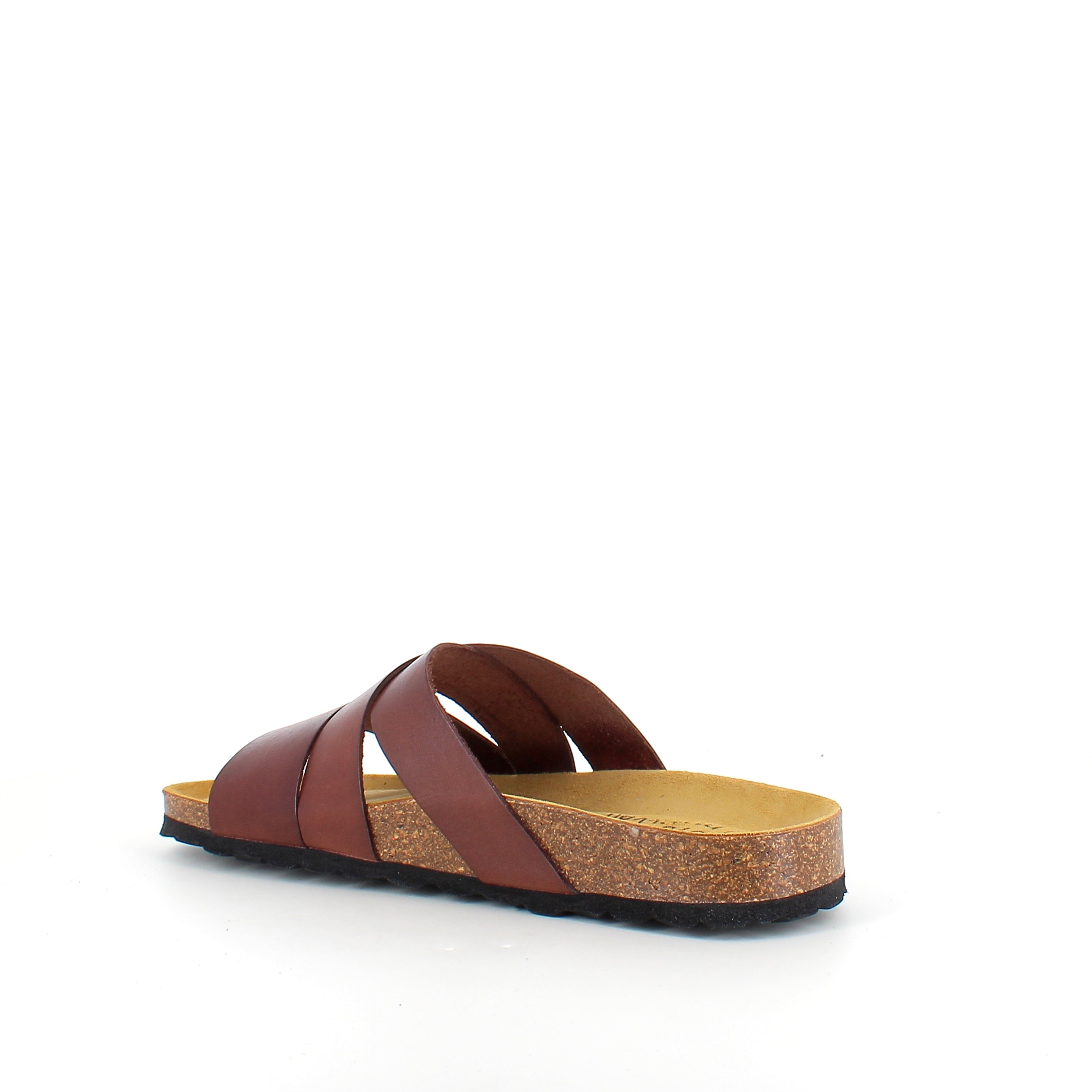 Slip-on sandal i brunt glatt skinn med kryssremmer – komfort & støtte | Sykepleiebutikk.no