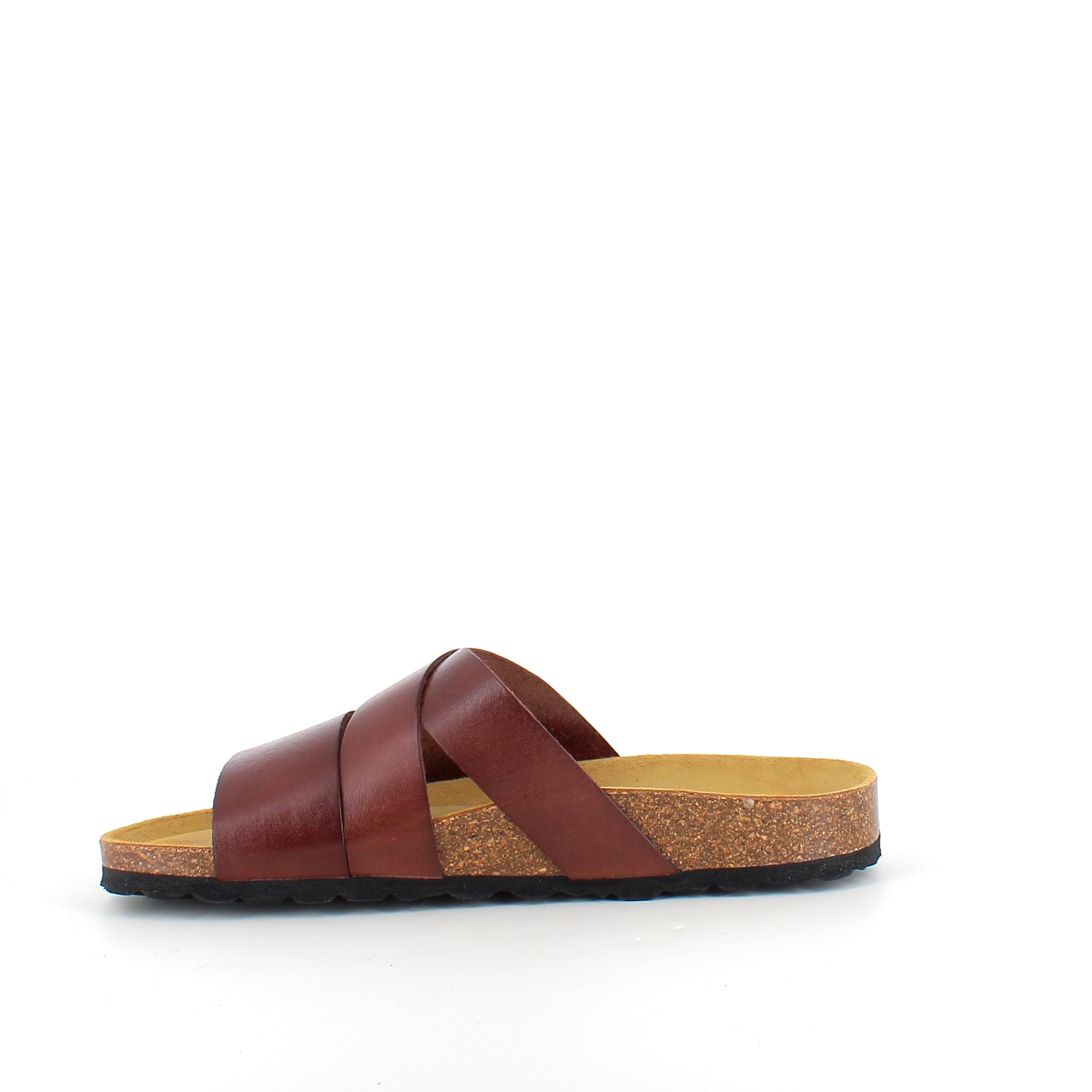 Slip-on sandal i brunt glatt skinn med kryssremmer – komfort & støtte | Sykepleiebutikk.no