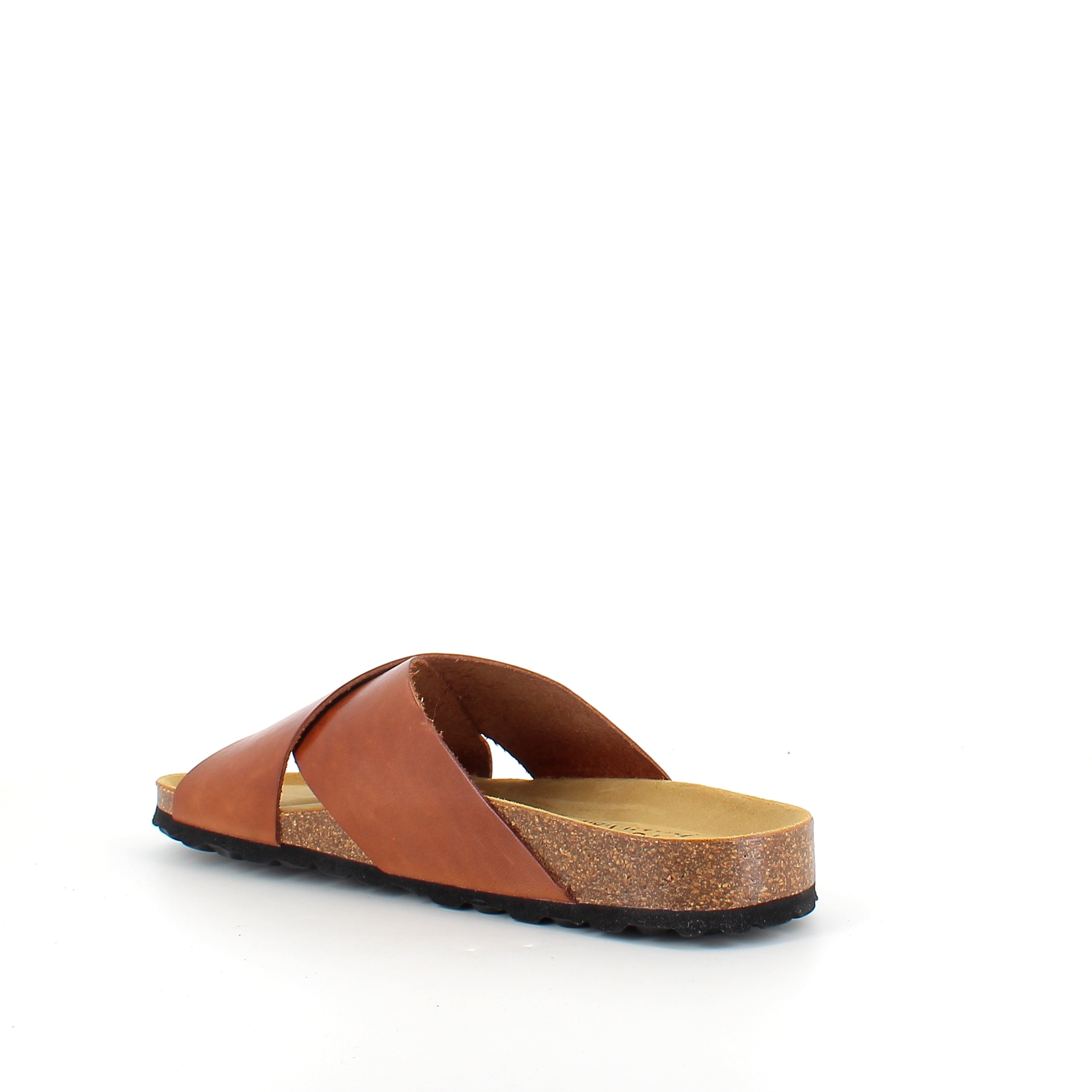 Brun slip-on sandal i glatt skinn med kryssremmer | Sykepleiebutikk.no