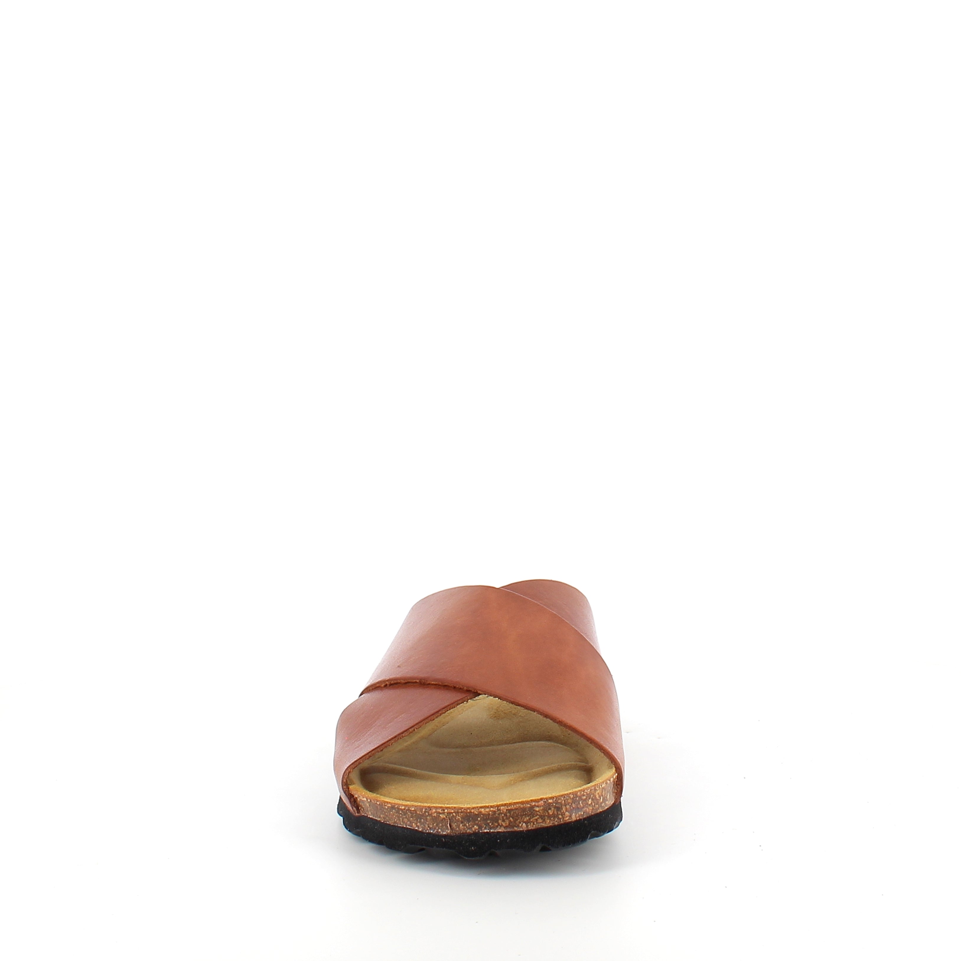 Brun slip-on sandal i glatt skinn med kryssremmer | Sykepleiebutikk.no