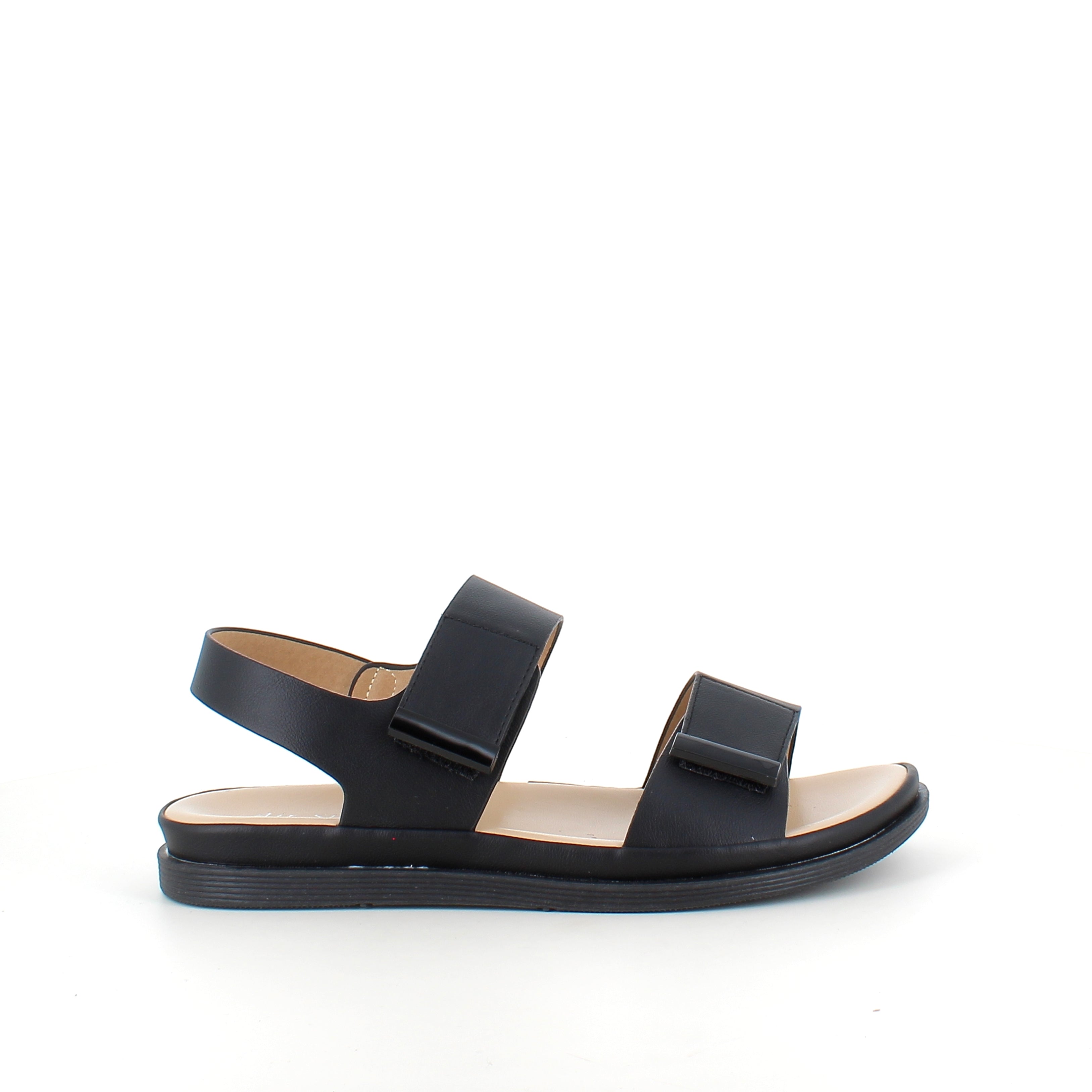 Svart sandal med justerbare remmer og myk komfortsåle