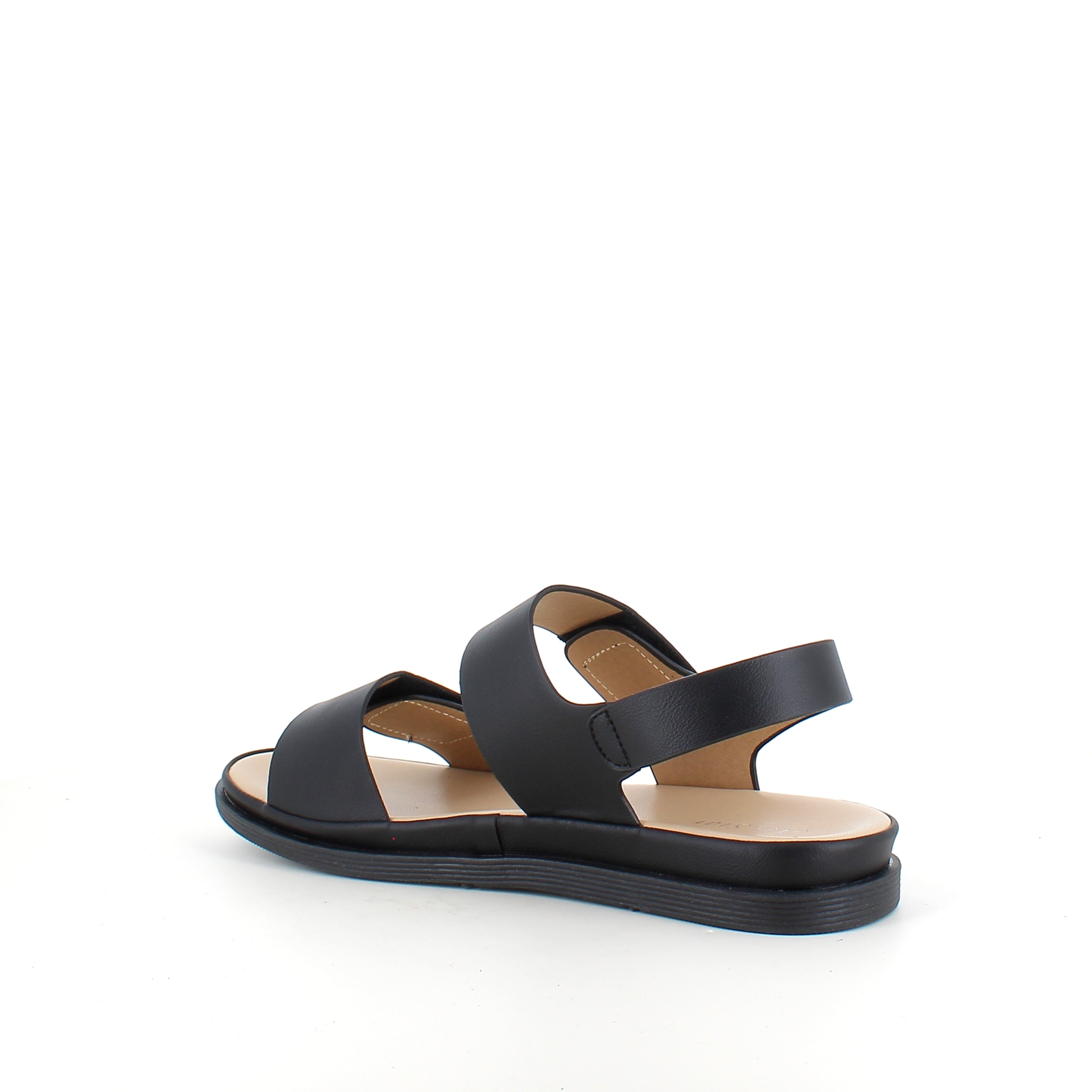 Svart sandal med justerbare remmer og myk komfortsåle