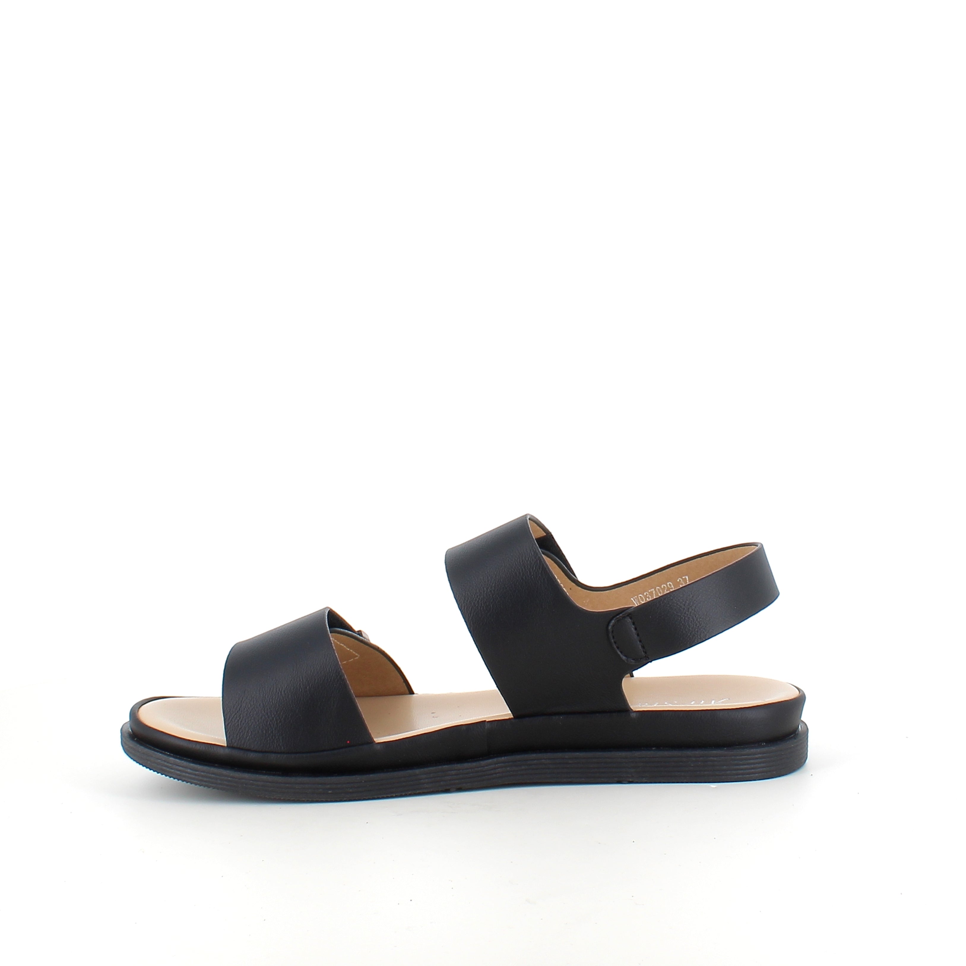 Svart sandal med justerbare remmer og myk komfortsåle
