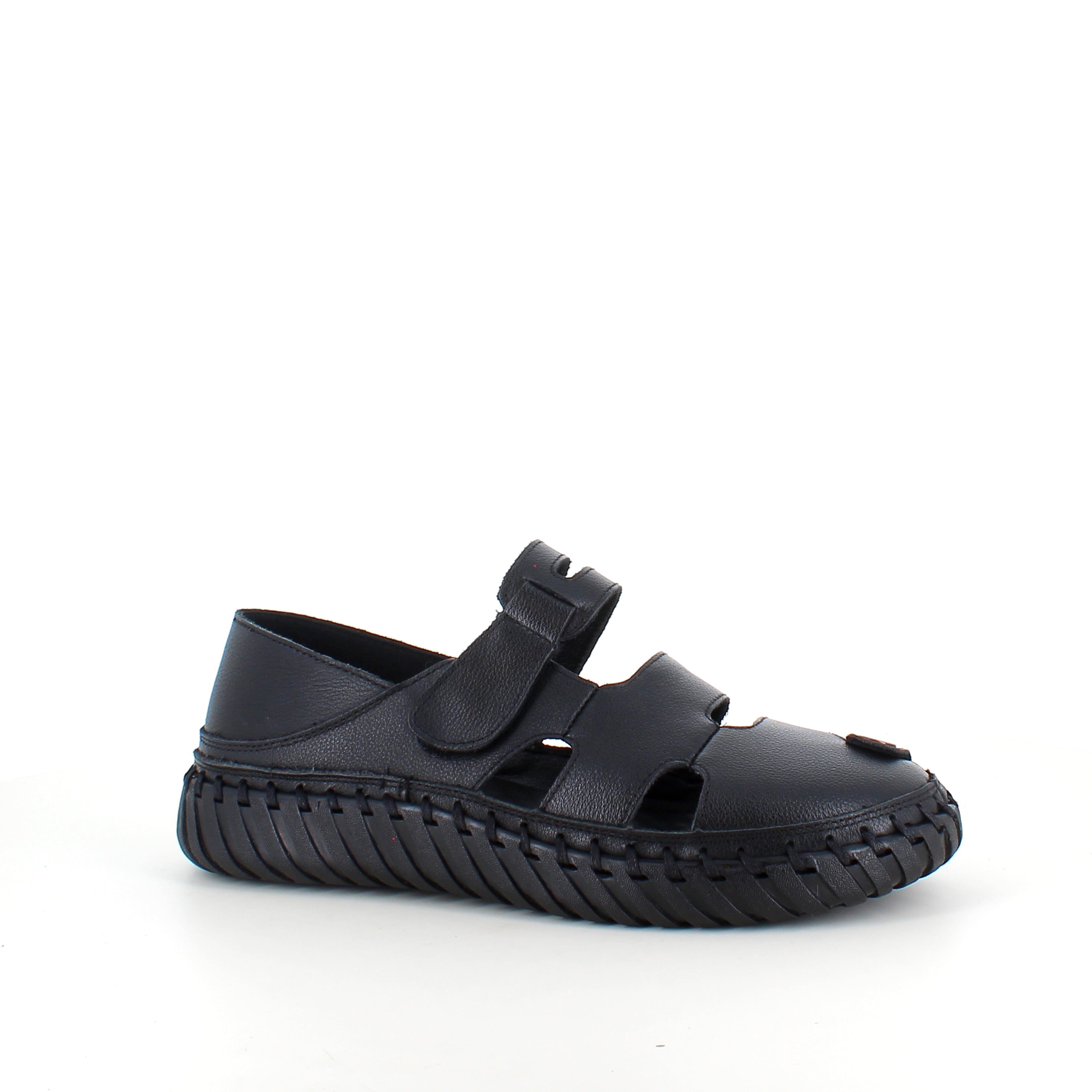 Svart komfortsandal med lukket tå og fleksibel såle