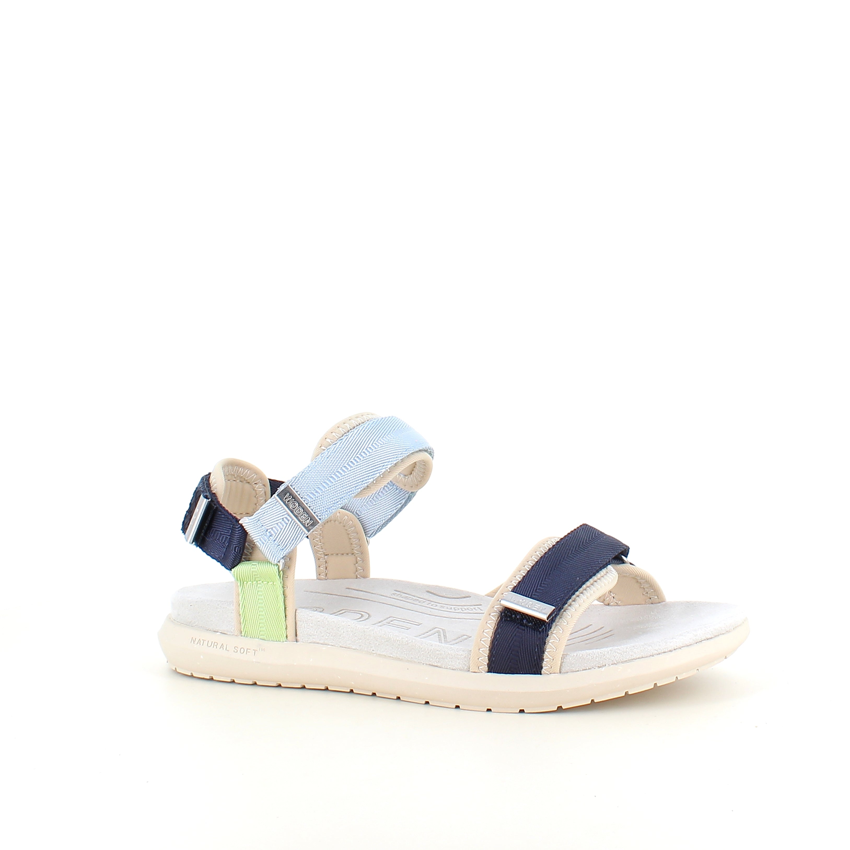 Woden sandal Moonstone Multi – Lett og støttende i blå, grønne og beige nyanser