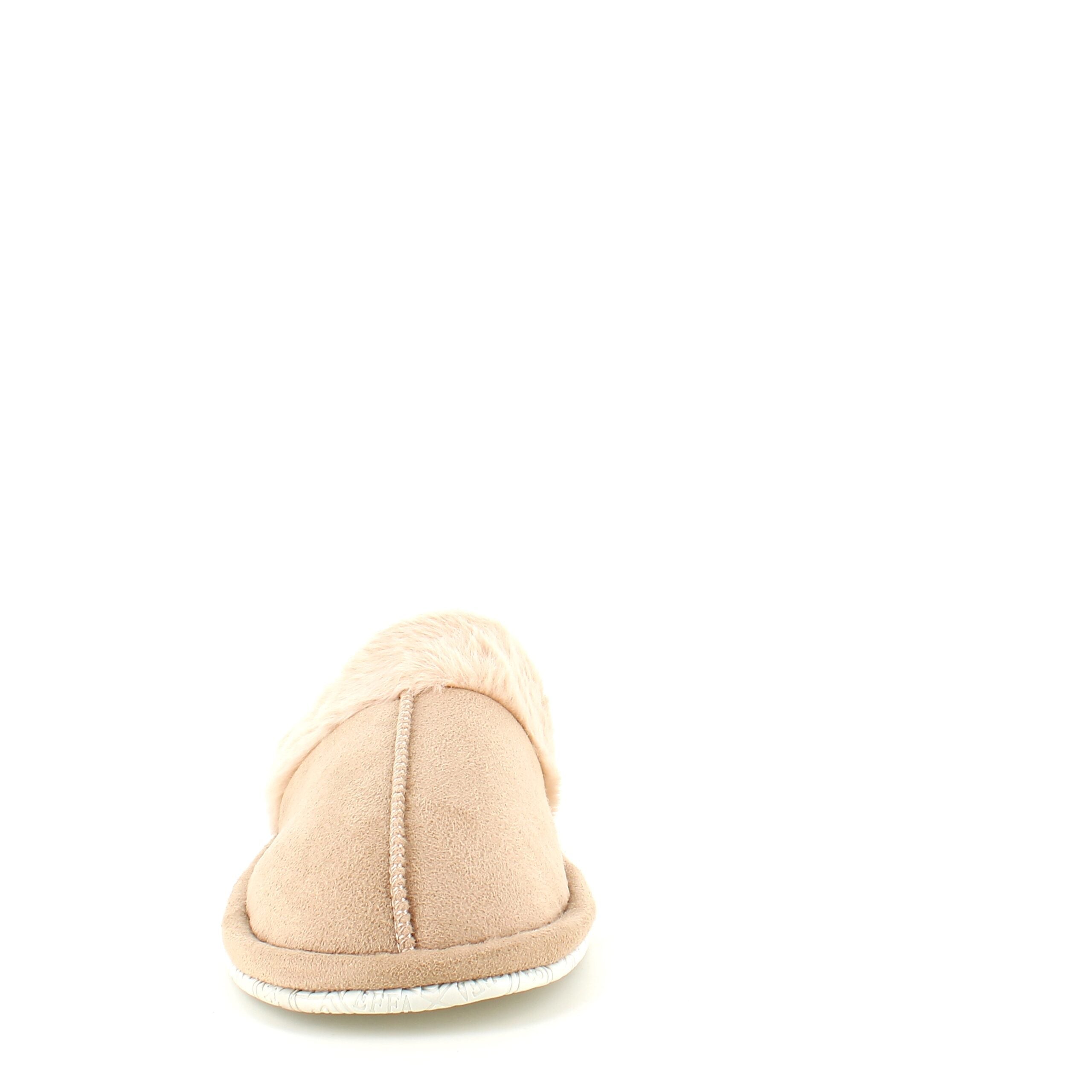 Beige tøfler med synlig pelskant