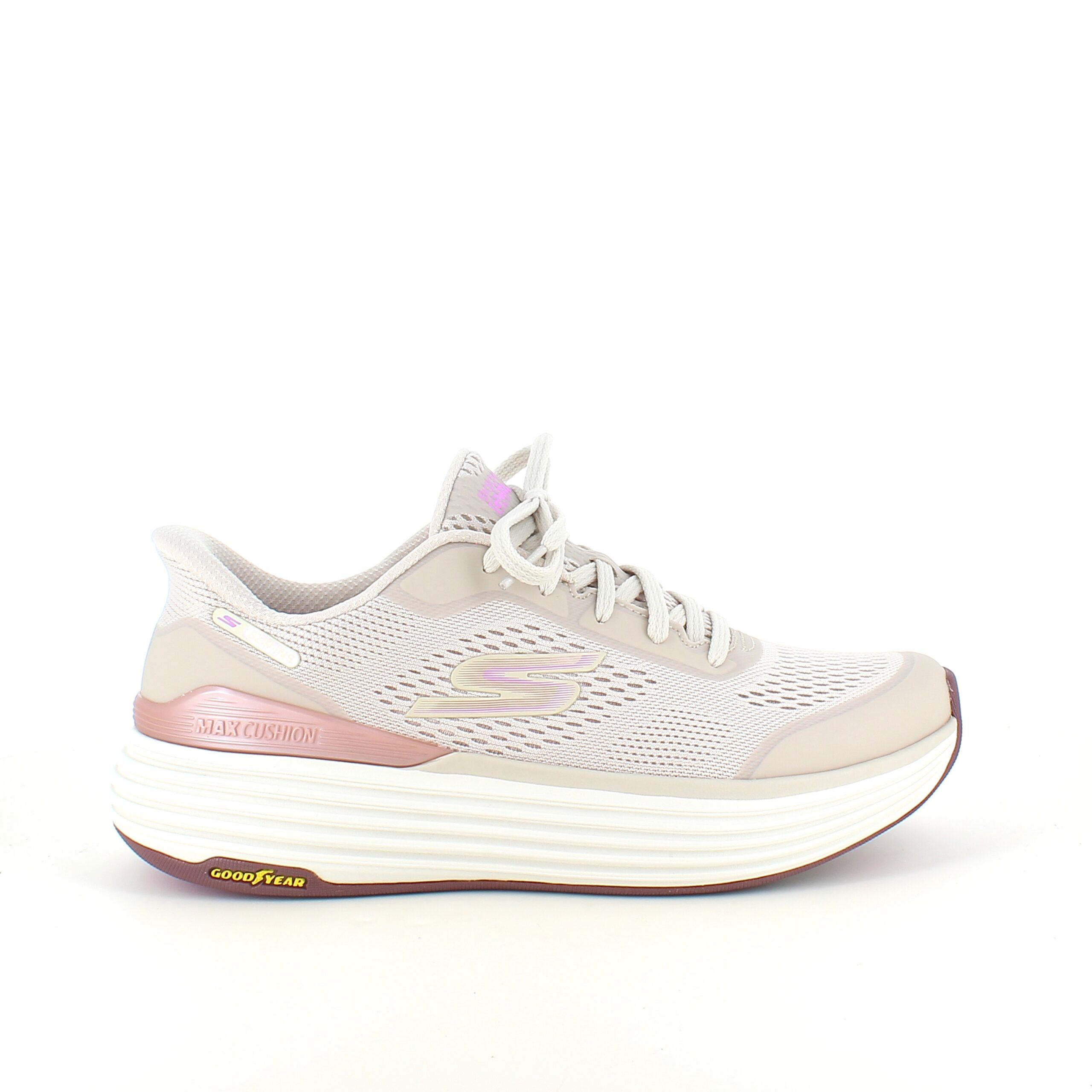 Beige Skechers slip-in med Max Cushioning-såle