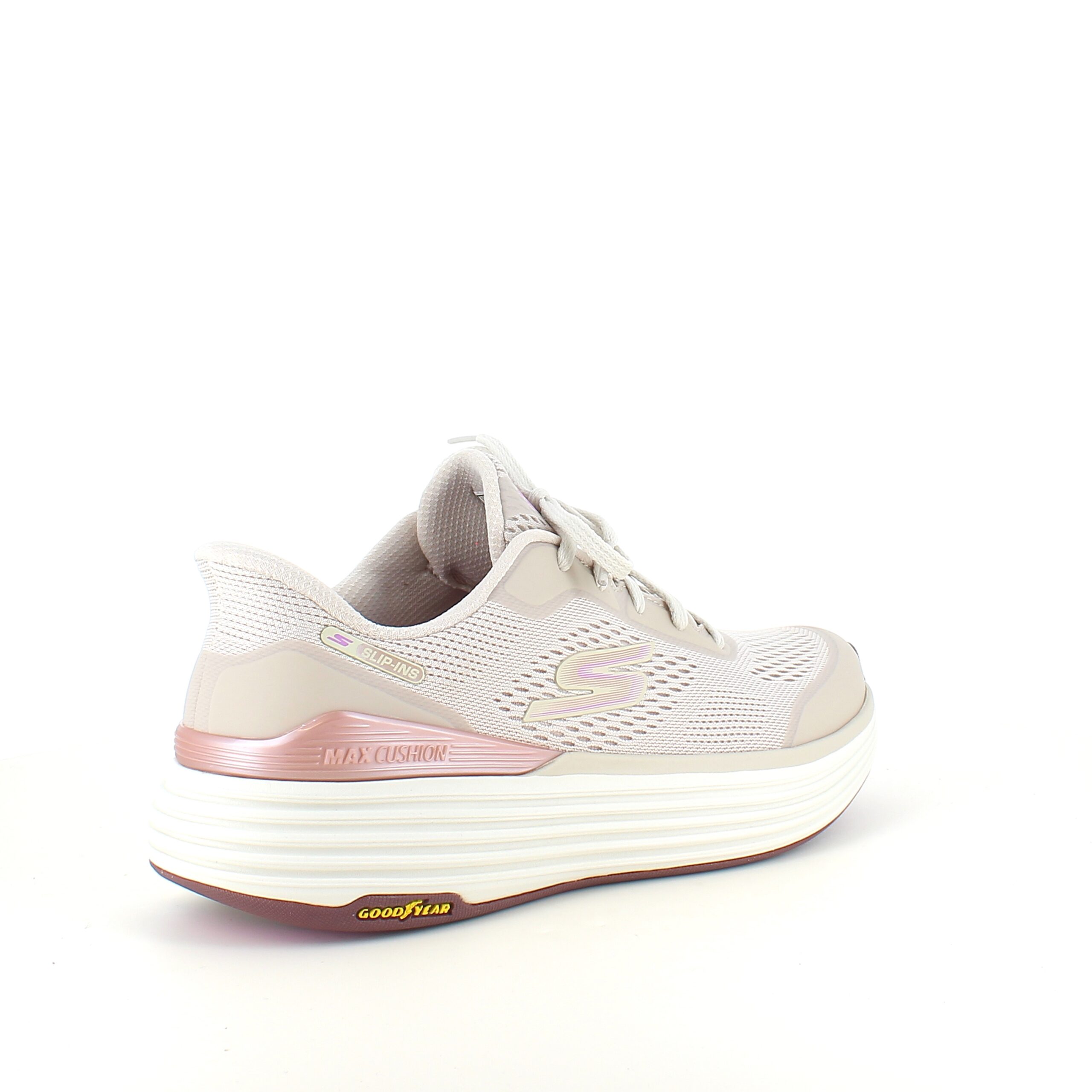 Beige Skechers slip-in med Max Cushioning-såle