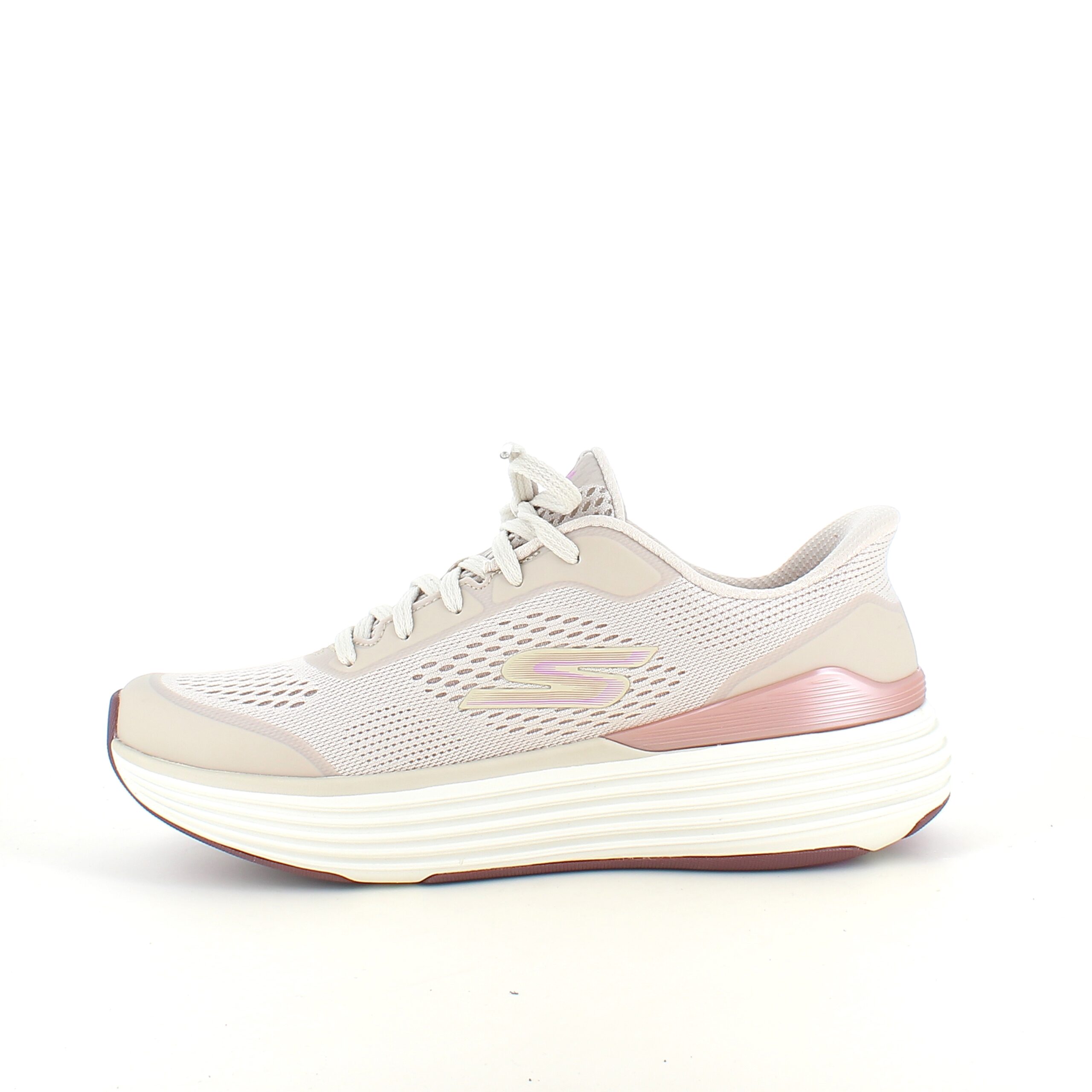 Beige Skechers slip-in med Max Cushioning-såle