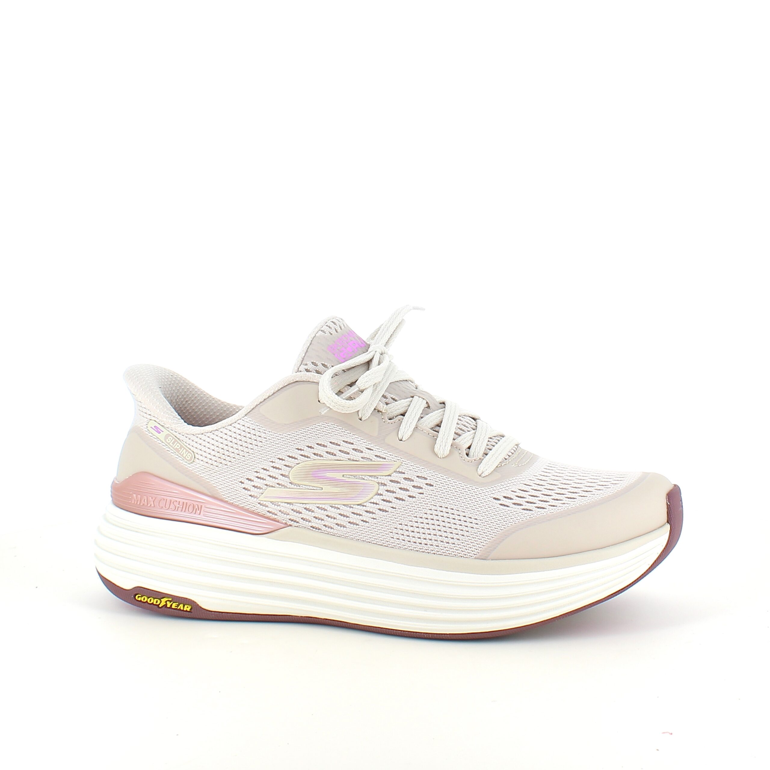 Beige Skechers slip-in med Max Cushioning-såle