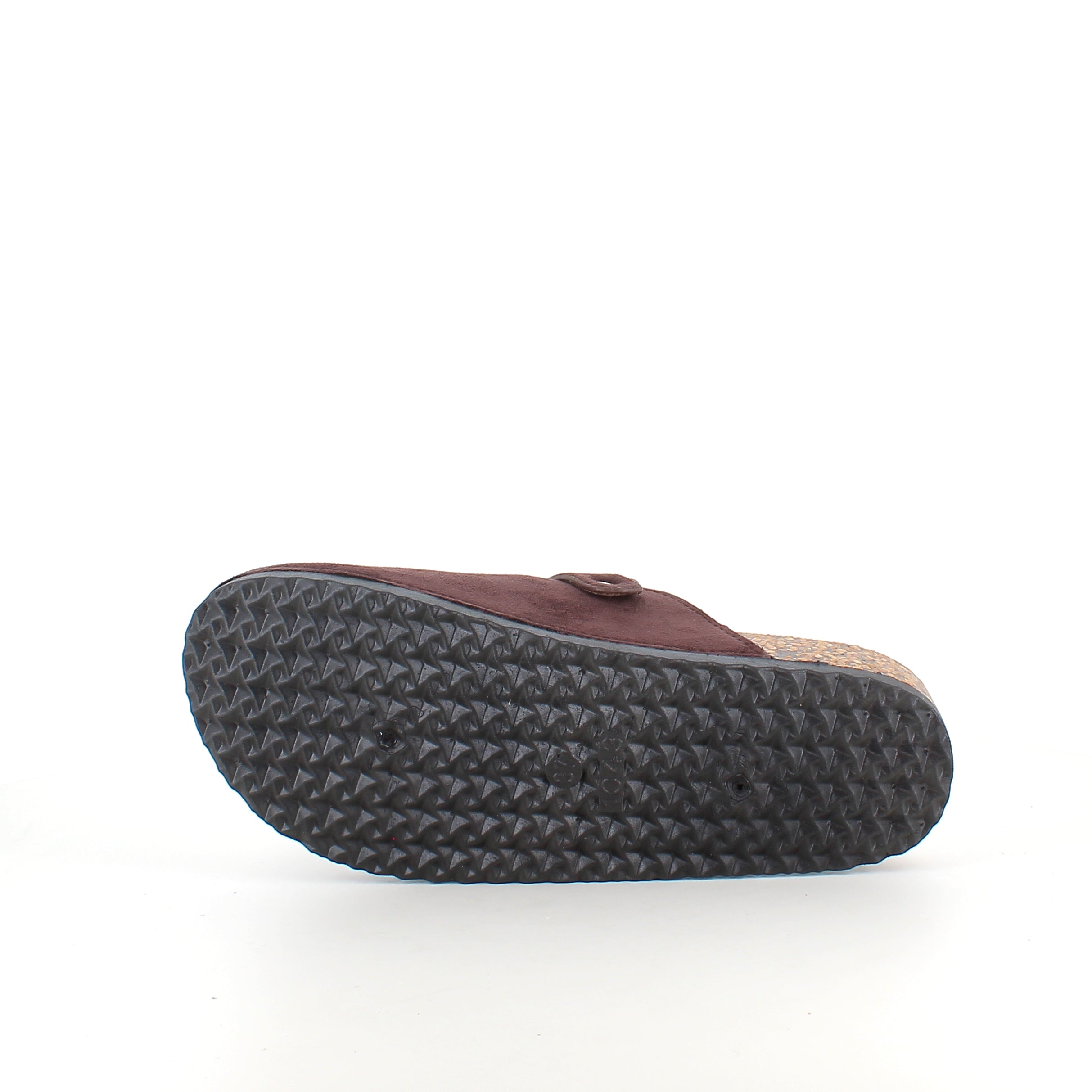 Mørkebrun slip-on sandal i tekstil - klassisk modell med justerbar spenne