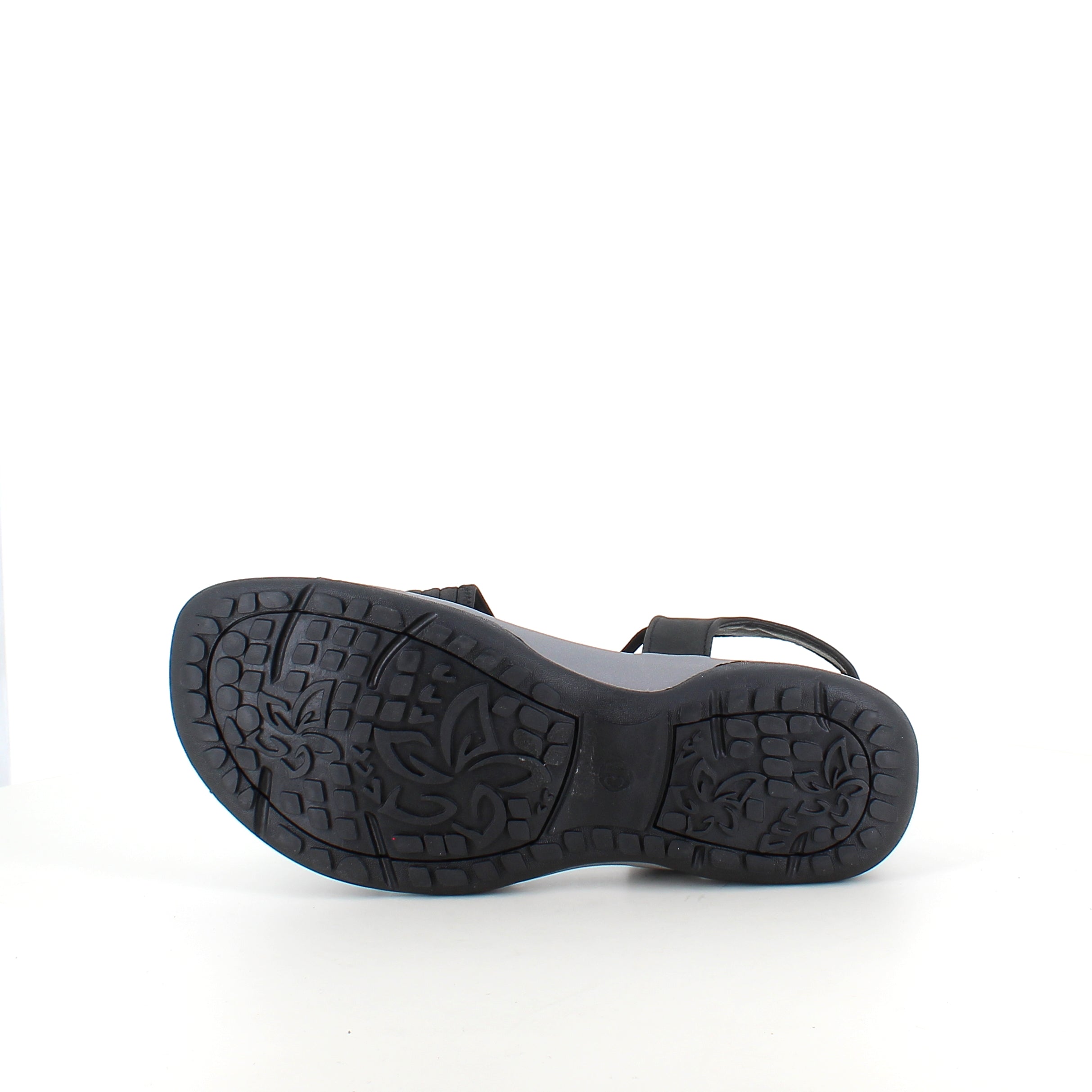 Svart sandal med elastiske remmer – klassisk modell med myk skumsåle
