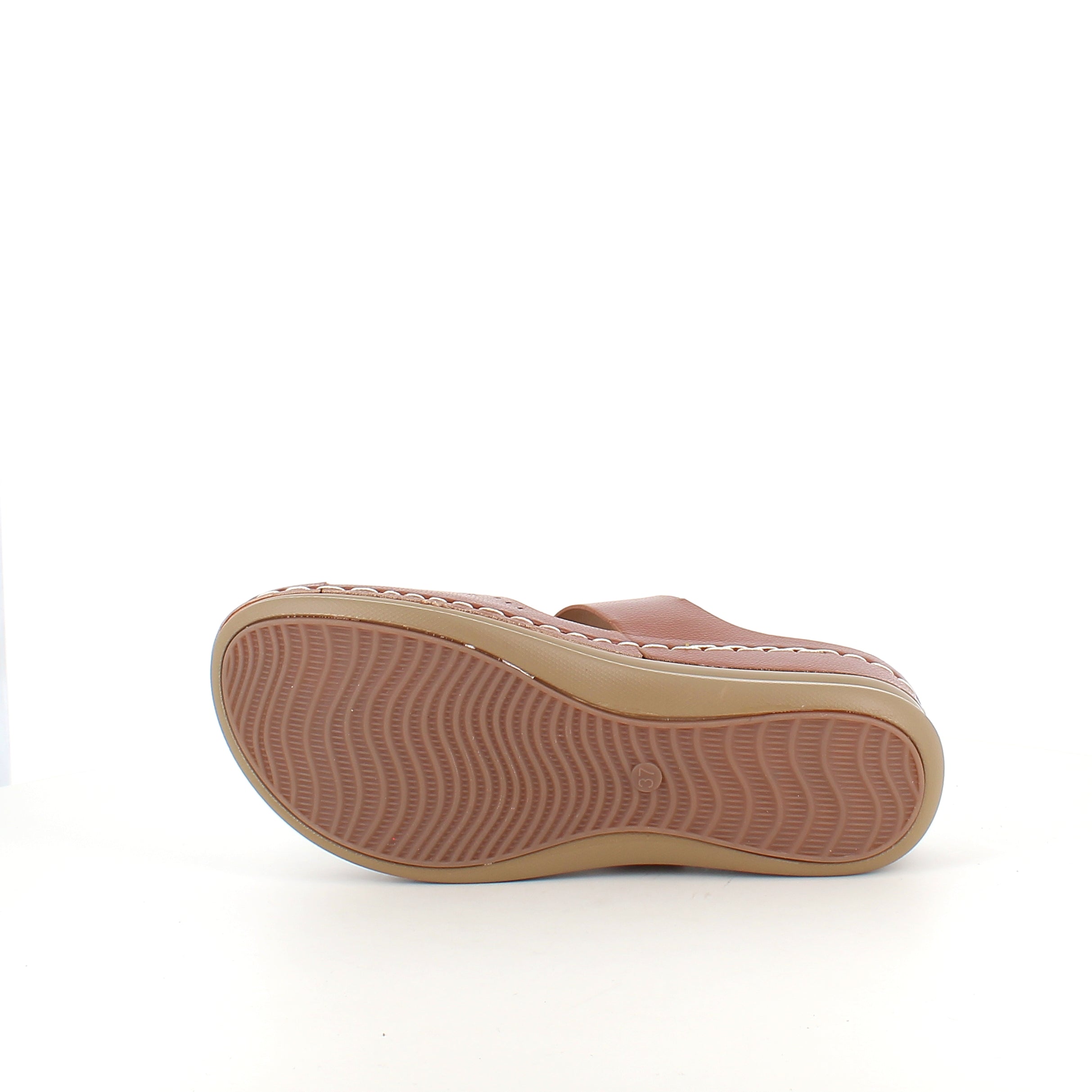 Brun slip-on sandal med borrelåsrem – varm nyanse & feminin silhuett