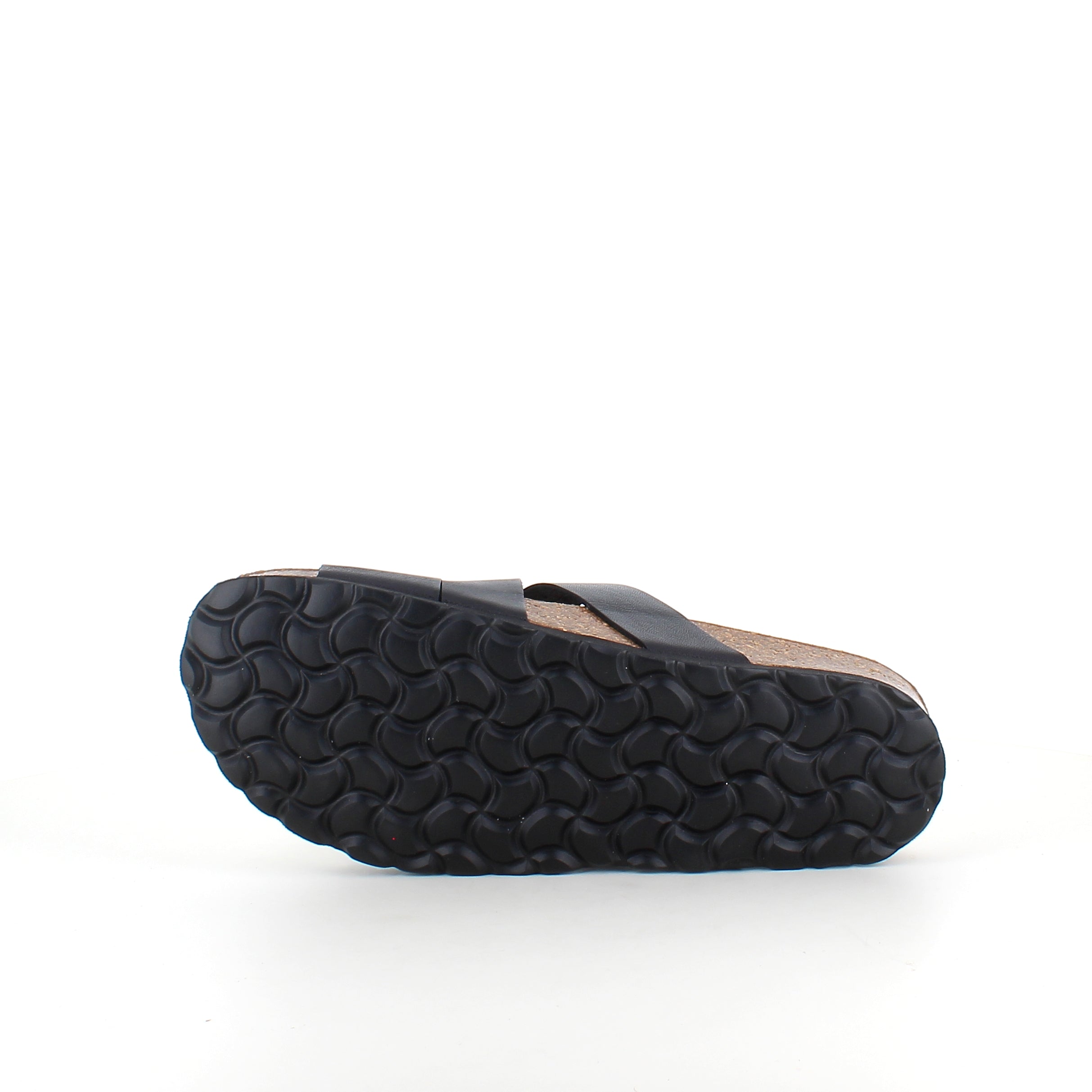 Slip-on sandal i svart glatt skinn med kryssremmer – komfort & støtte | Sykepleiebutikk.no