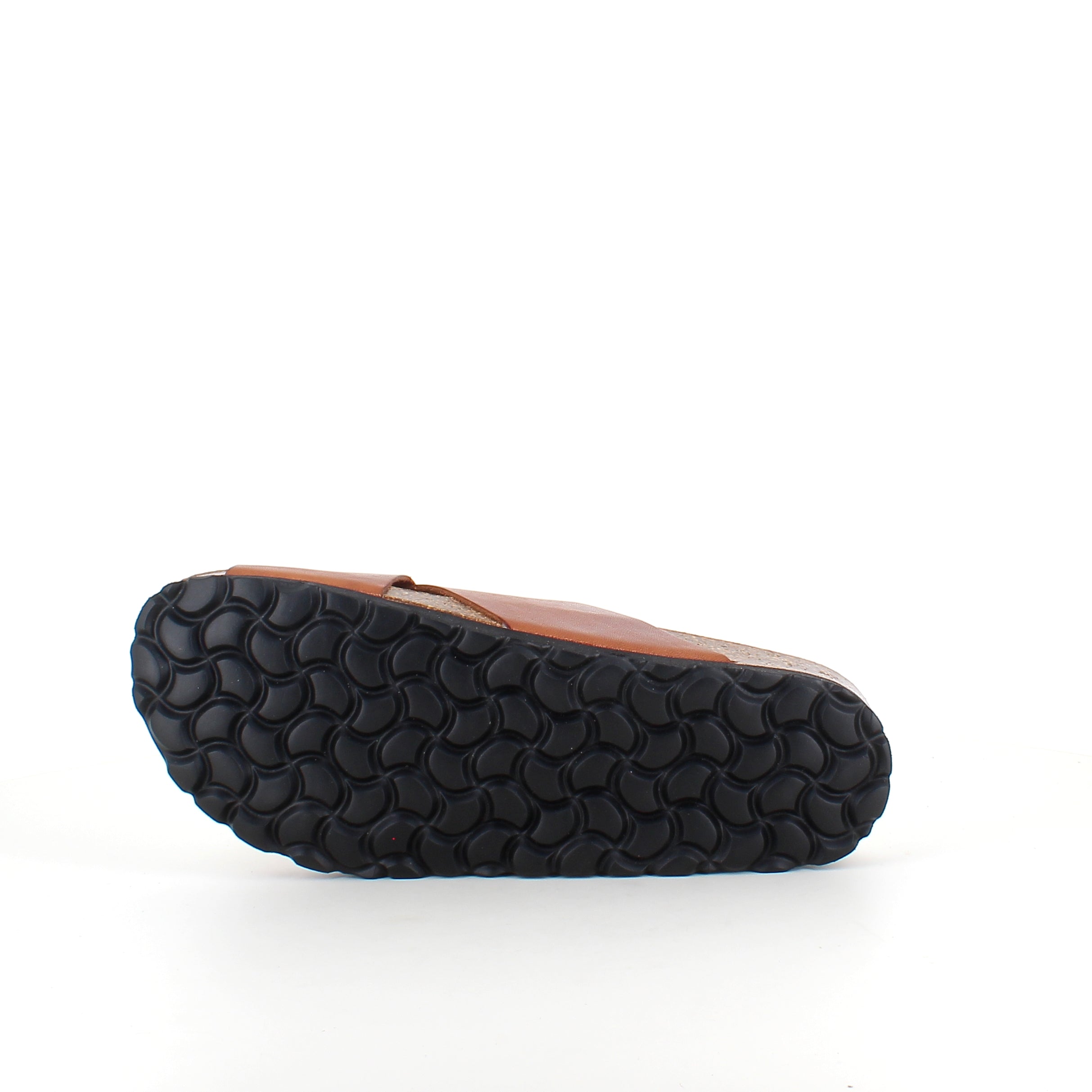 Brun slip-on sandal i glatt skinn med kryssremmer | Sykepleiebutikk.no
