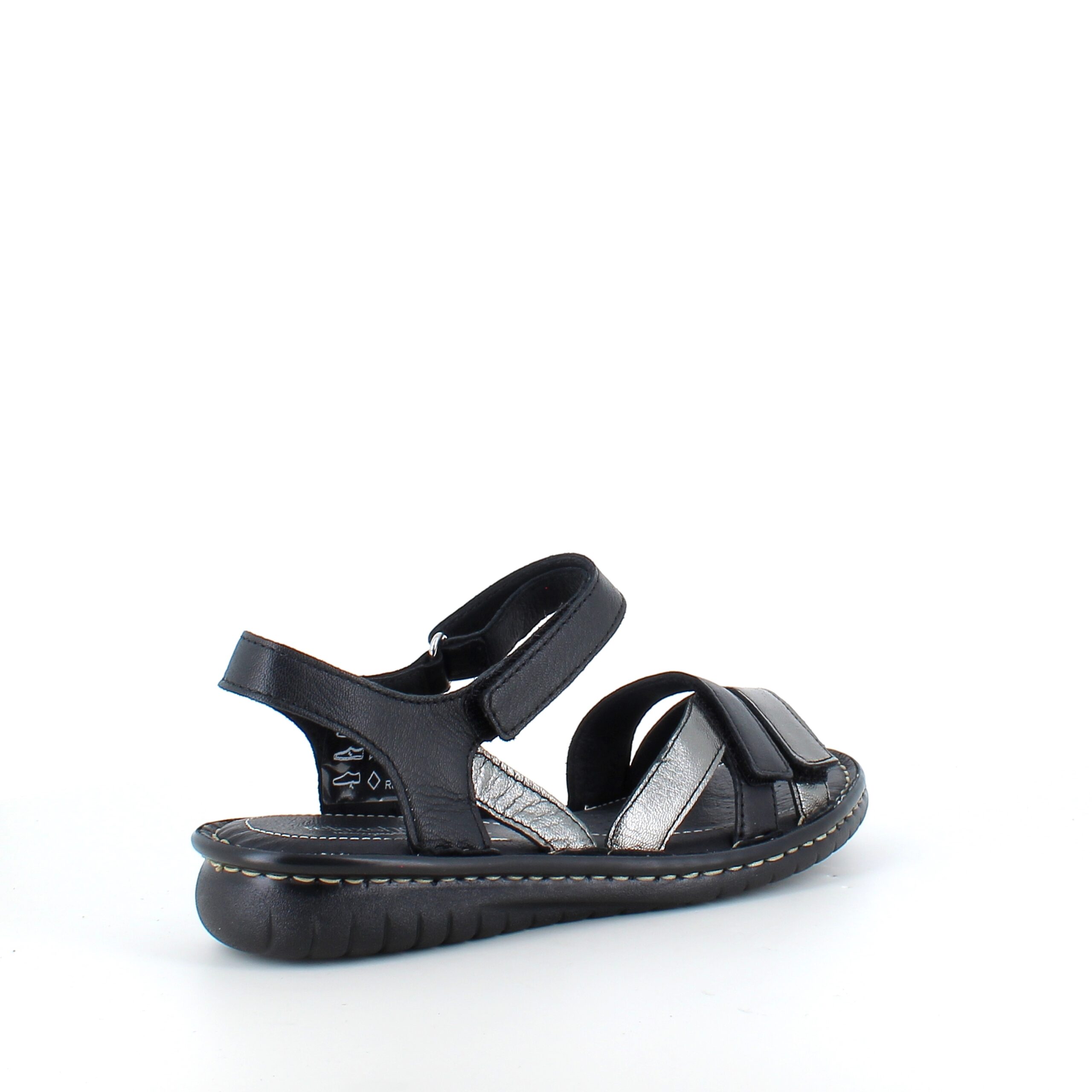 Sort skinnsandal med tre remmer og metallic-detaljer fra Relaxshoe