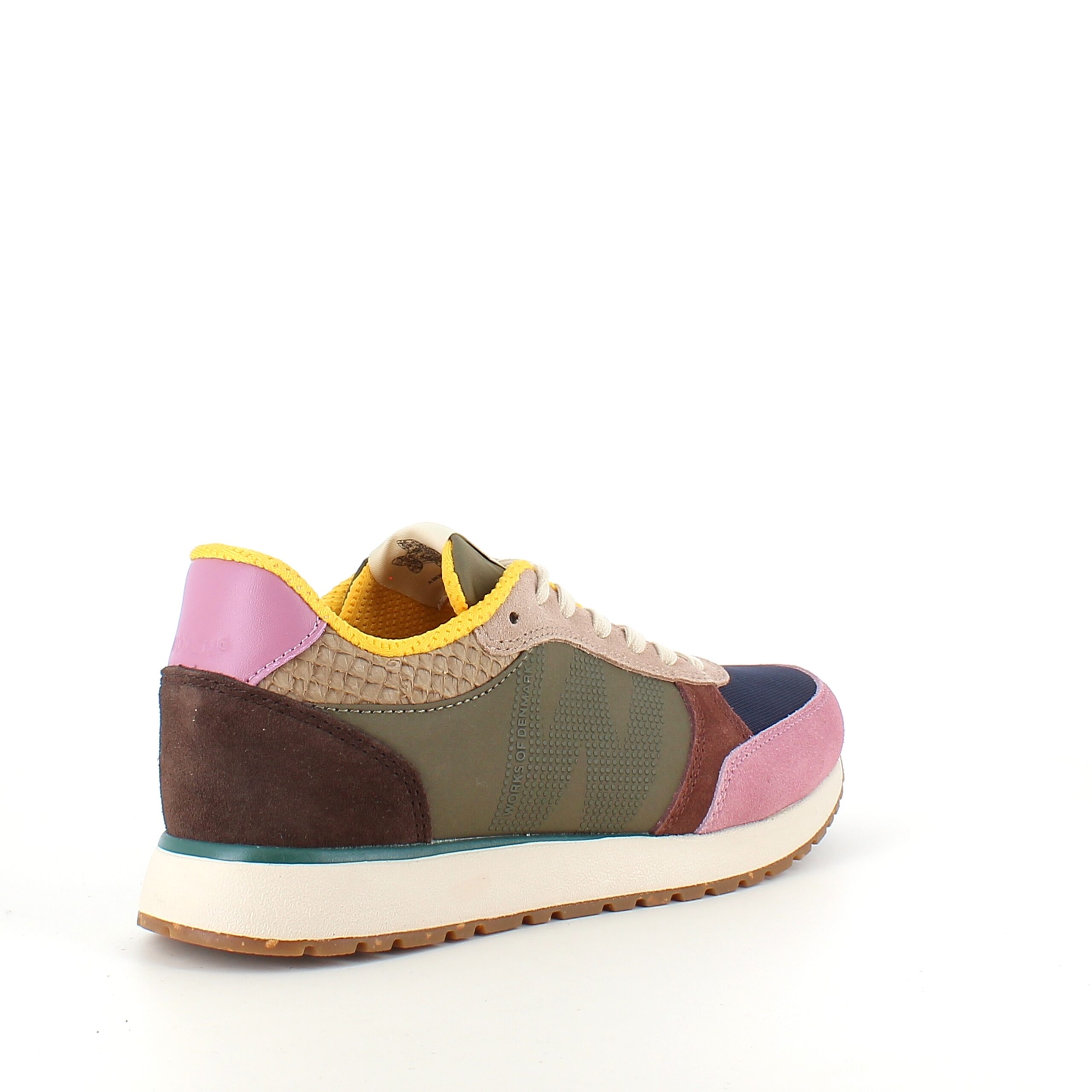 Woden flerfarget sneaker med mesh, skinn & ruskinn – avtakbart korkinnlegg & fleksibel rågummisåle