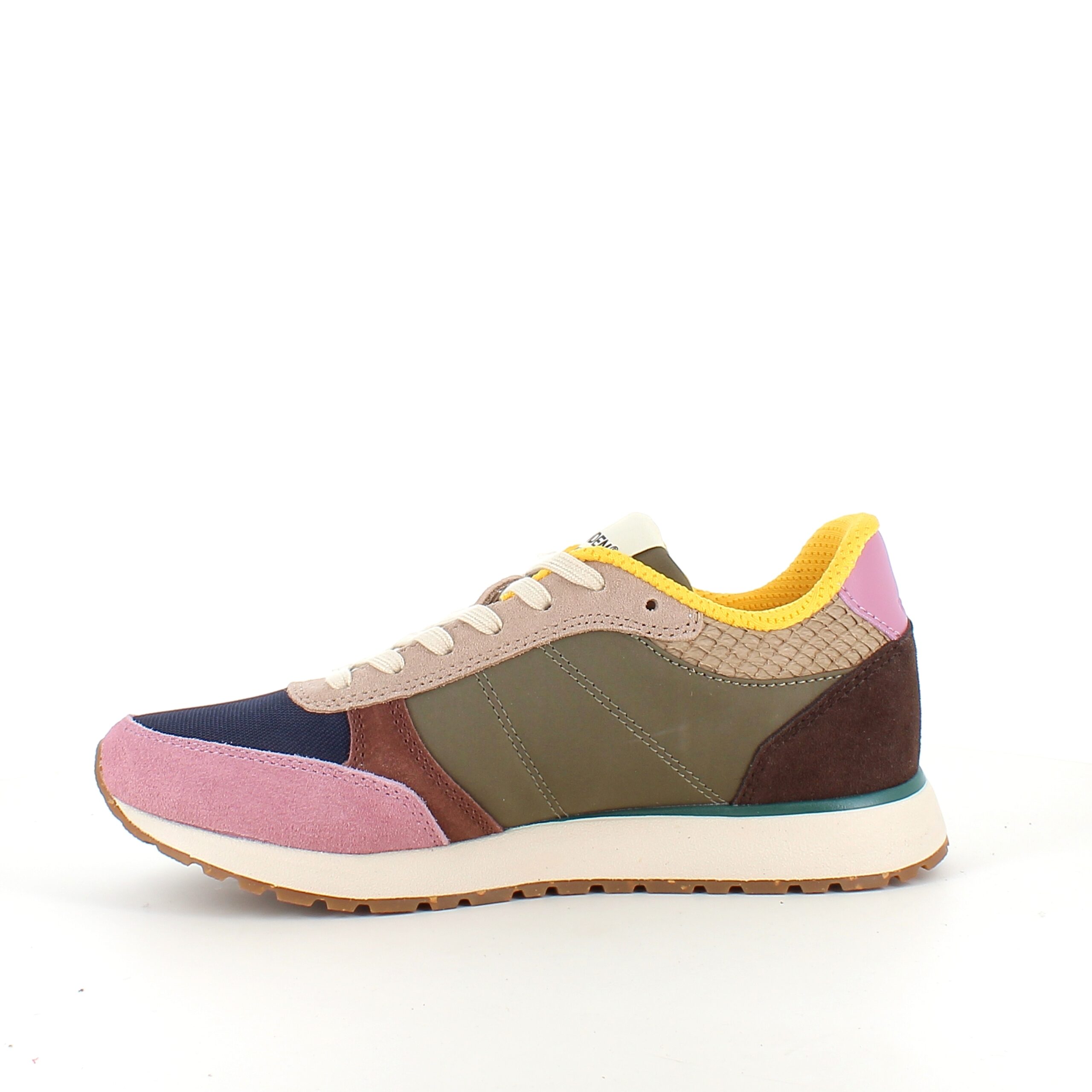 Woden flerfarget sneaker med mesh, skinn & ruskinn – avtakbart korkinnlegg & fleksibel rågummisåle