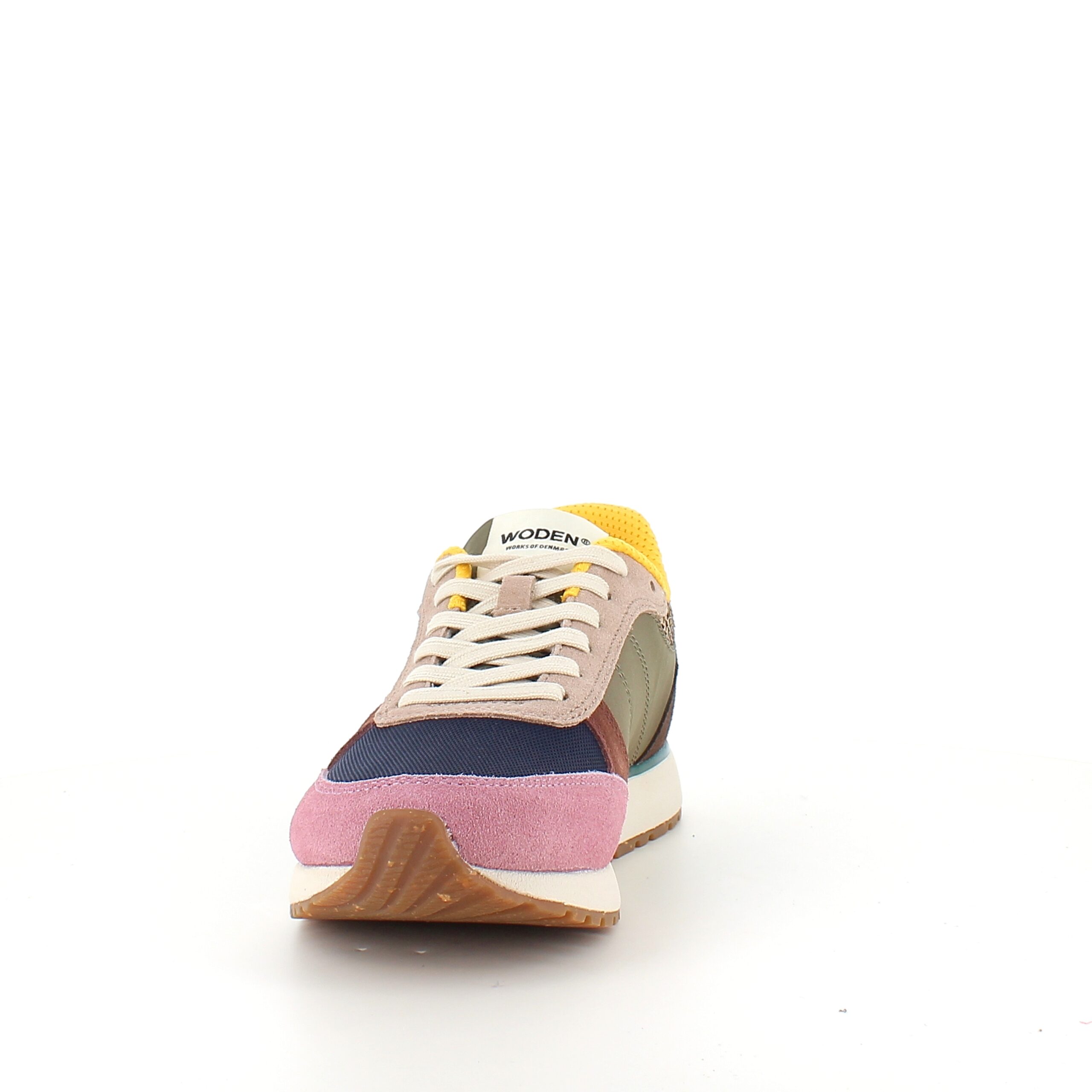 Woden flerfarget sneaker med mesh, skinn & ruskinn – avtakbart korkinnlegg & fleksibel rågummisåle