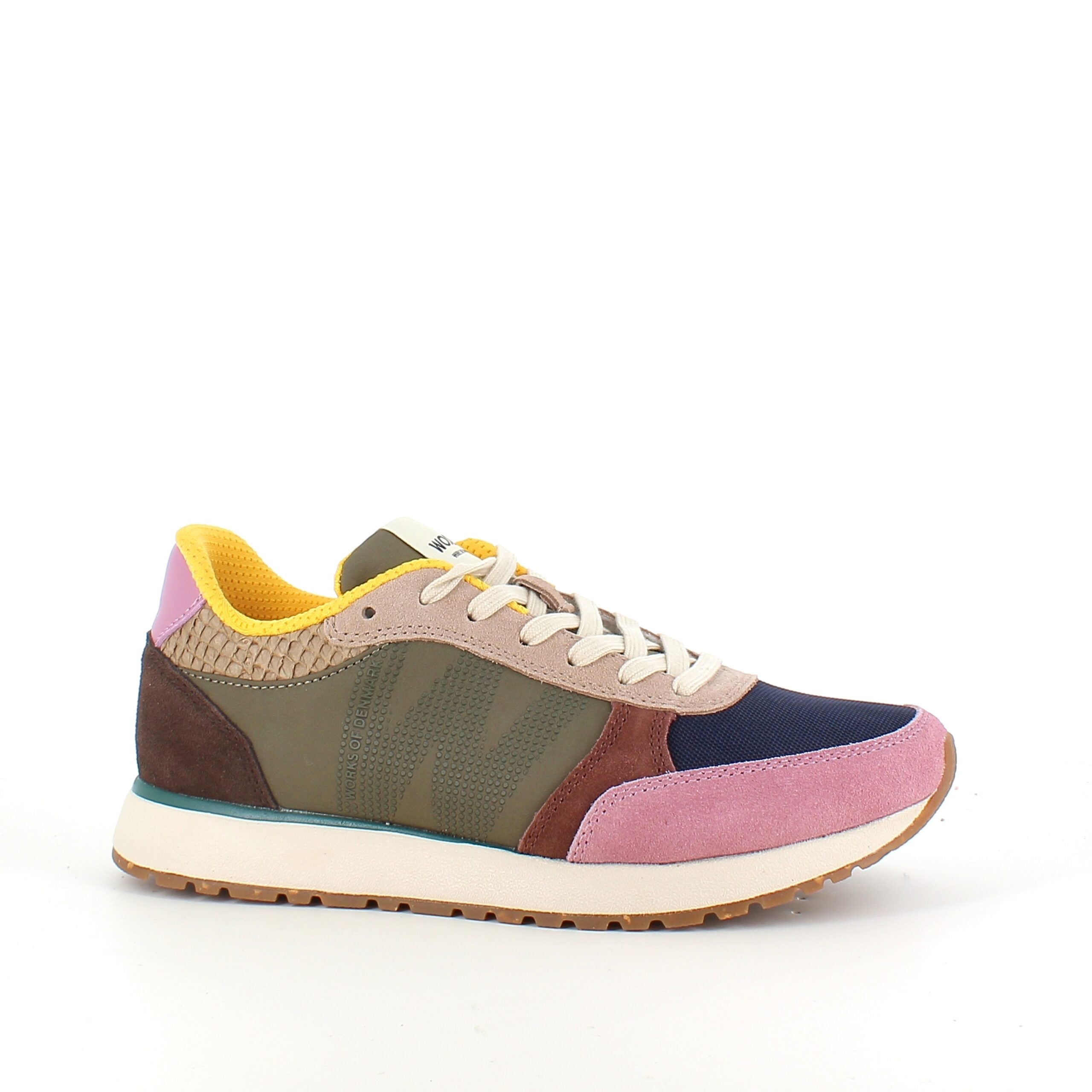 Woden flerfarget sneaker med mesh, skinn & ruskinn – avtakbart korkinnlegg & fleksibel rågummisåle