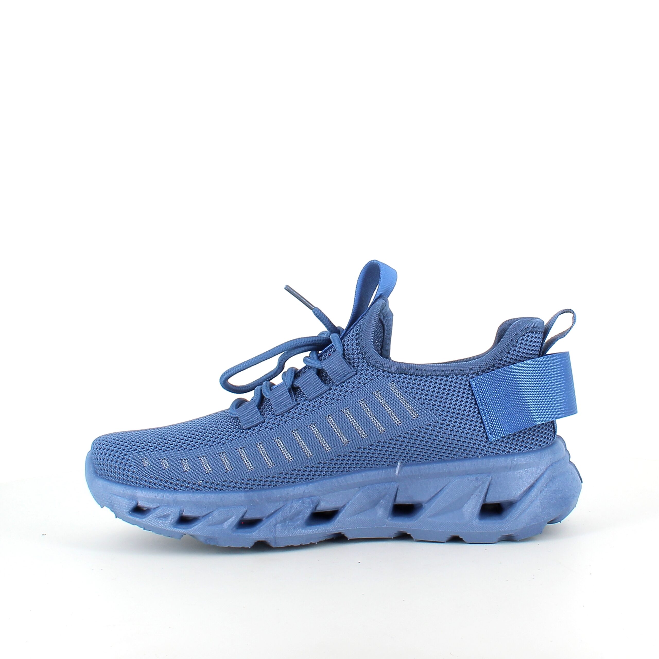 Blå slip-on-sko med strikket overdel