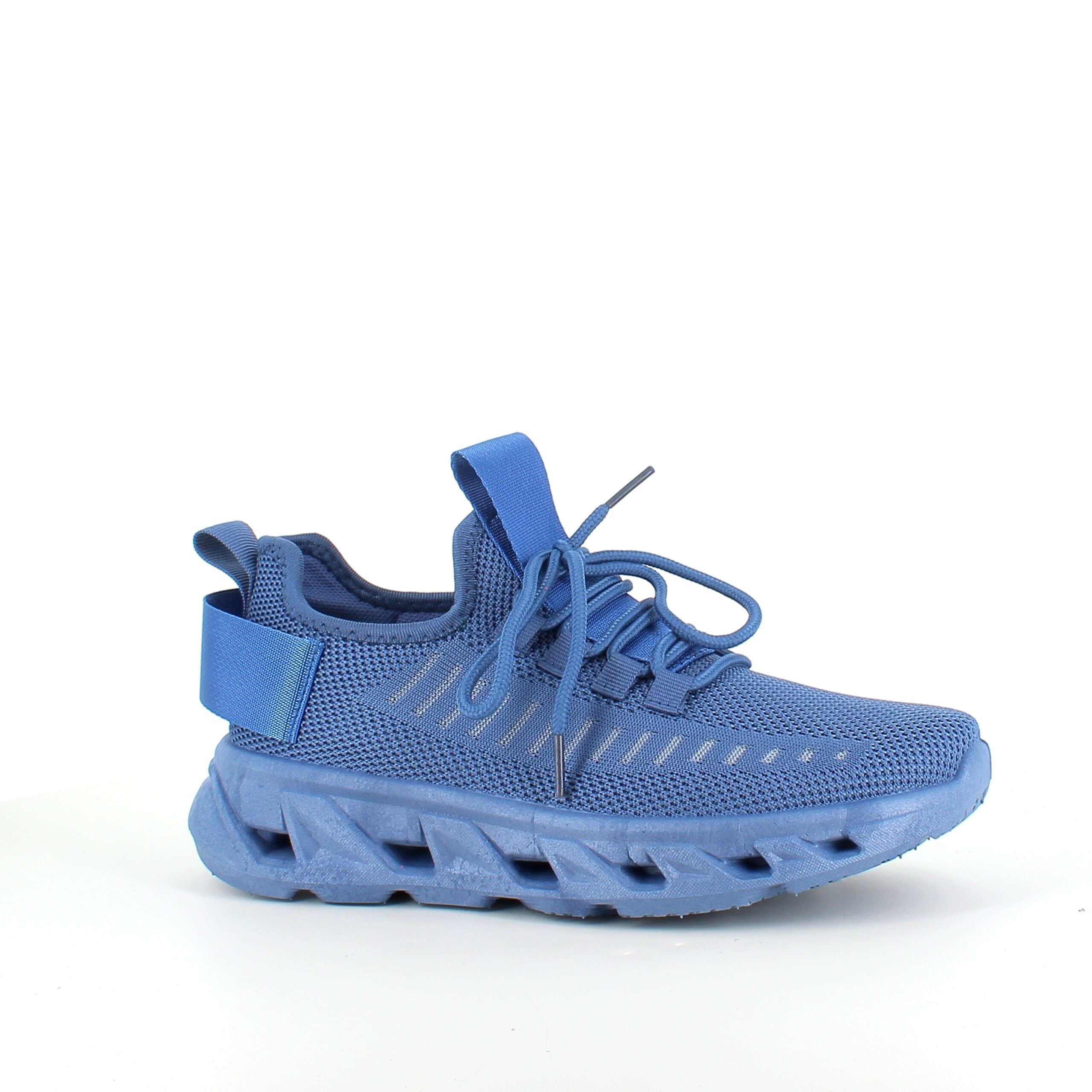 Blå slip-on-sko med strikket overdel