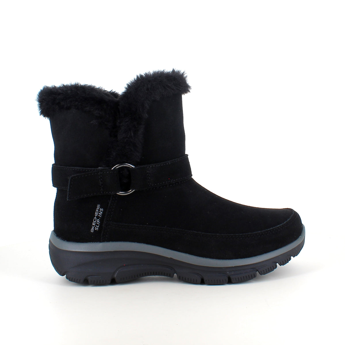 Skechers vinterstøvel – varm Slip-ins støvel i svart ruskinn med bred passform