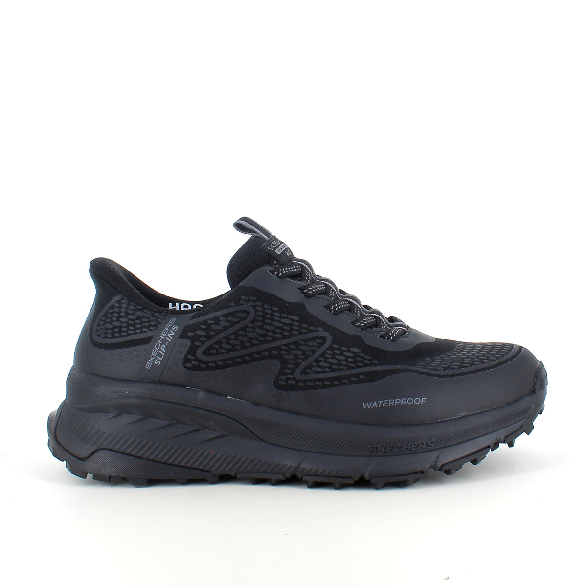 Svart Skechers Slip-ins Switch Back – vanntett sko med Memory Foam og enkel påkledning