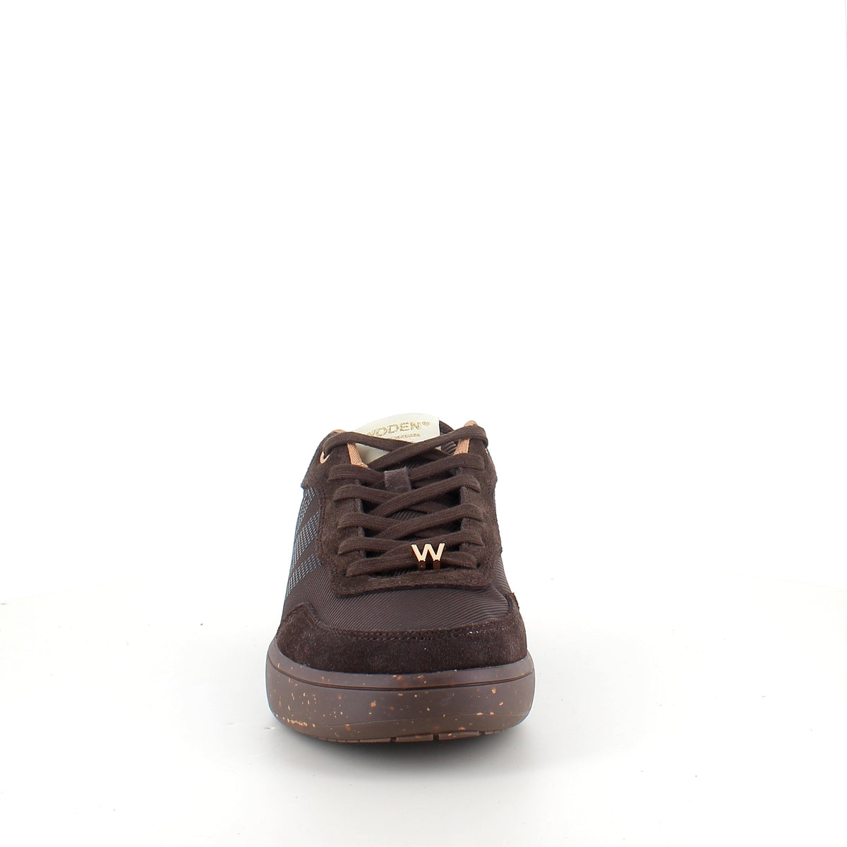 Woden Line Sneak – mørkebrun sneaker med gulldetaljer og myk komfort