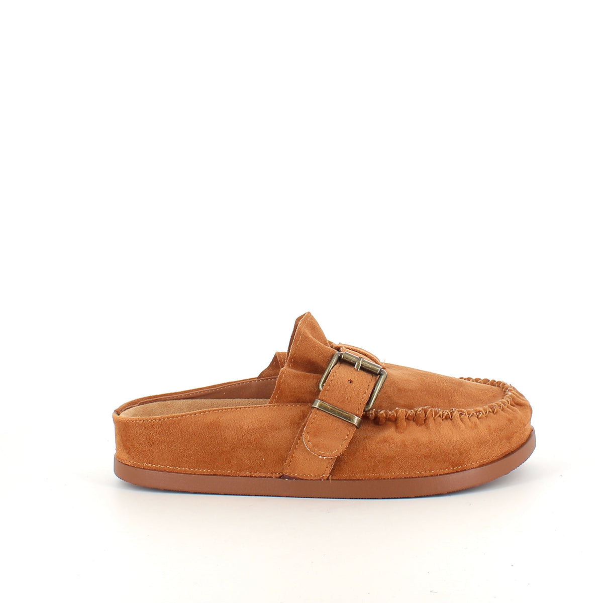 Loafer i ruskinn med spenne og plisserte detaljer i camel