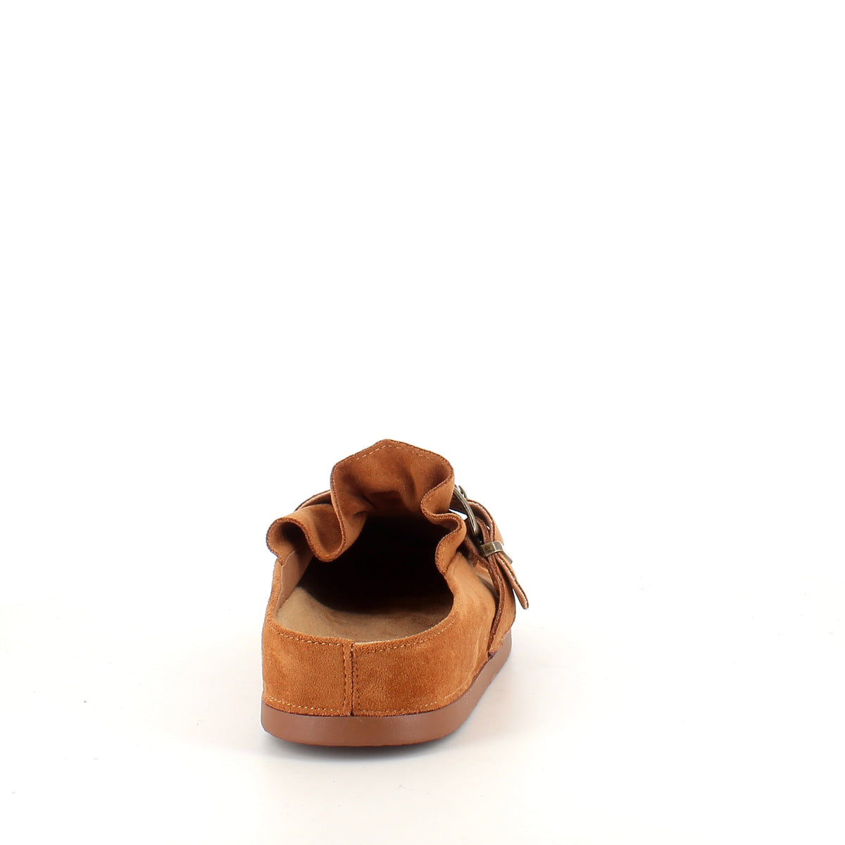 Loafer i ruskinn med spenne og plisserte detaljer i camel