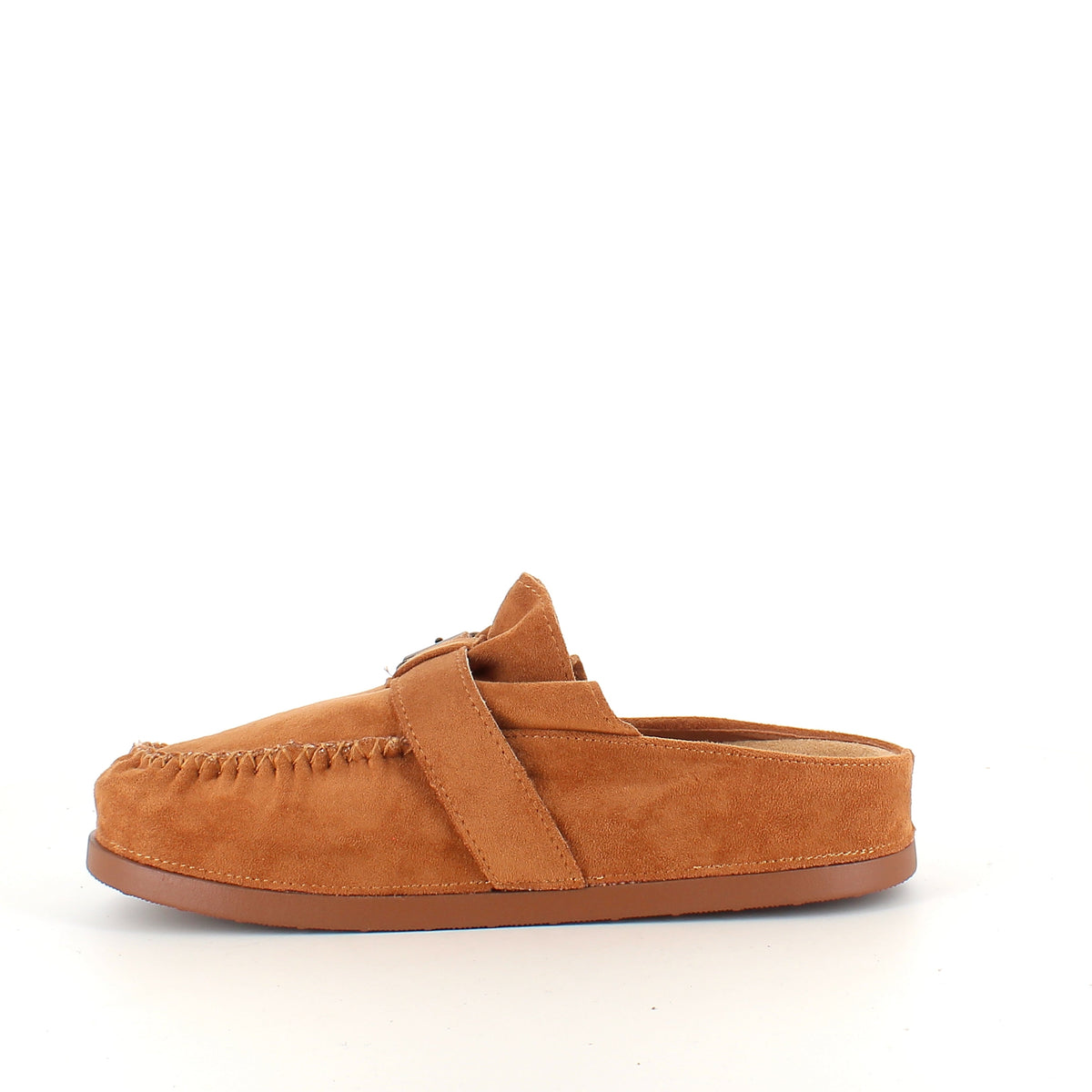 Loafer i ruskinn med spenne og plisserte detaljer i camel