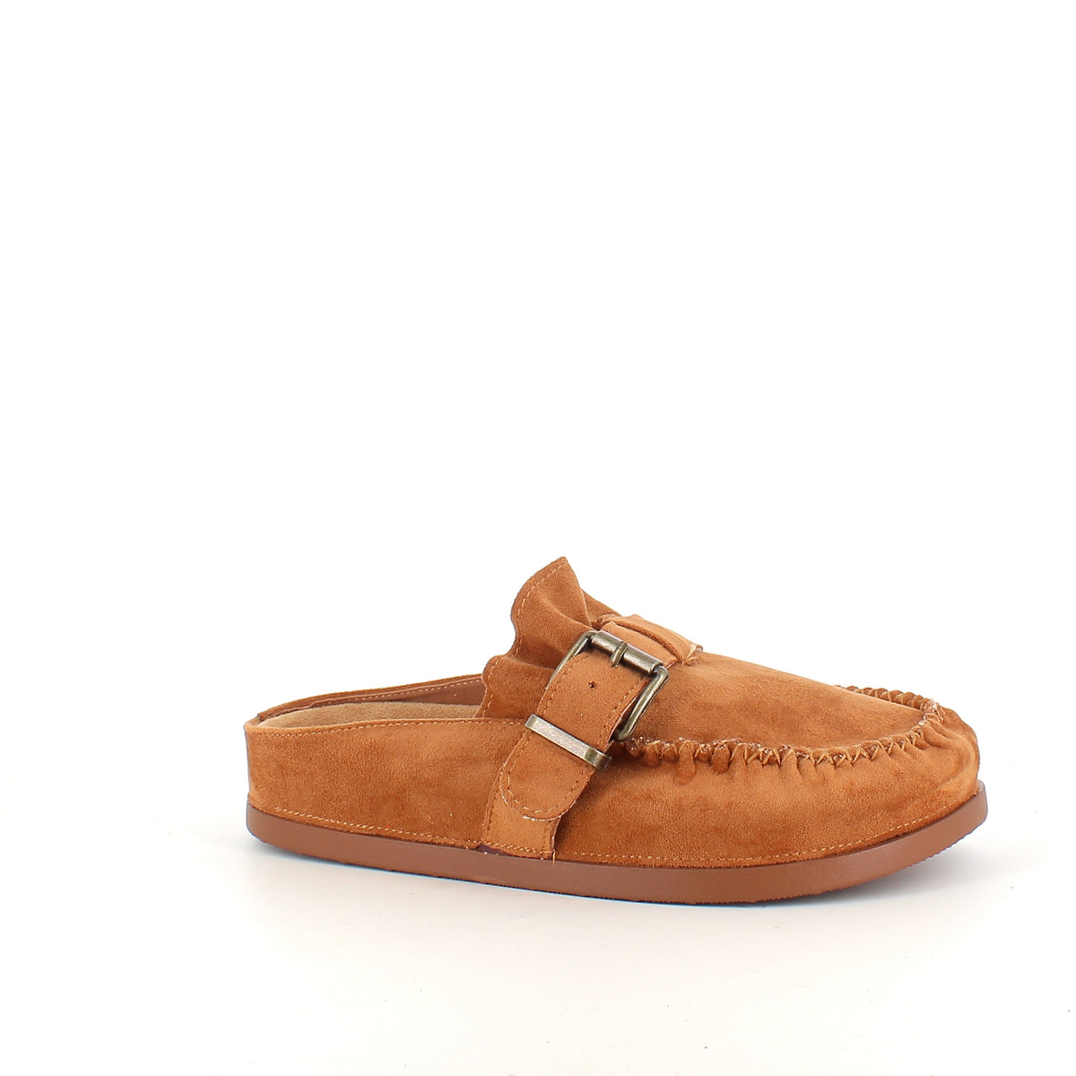 Loafer i ruskinn med spenne og plisserte detaljer i camel