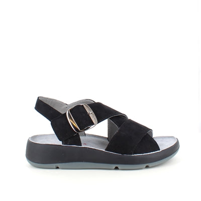 Elegant svart skinnsandal med støtte i fotbuen