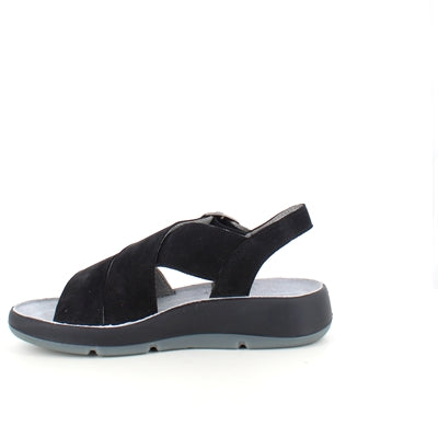 Elegant svart skinnsandal med støtte i fotbuen
