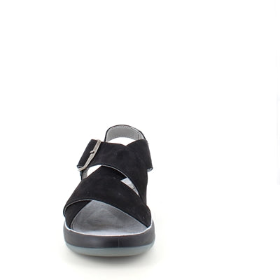 Elegant svart skinnsandal med støtte i fotbuen