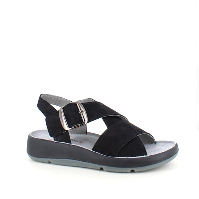 Elegant svart skinnsandal med støtte i fotbuen