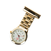 Gulltonet sykepleierklokke med bred lenke og gravering