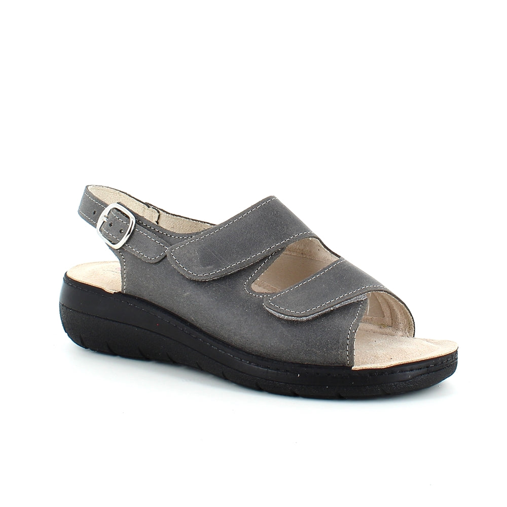 Grå bred skinnsandal for knuter